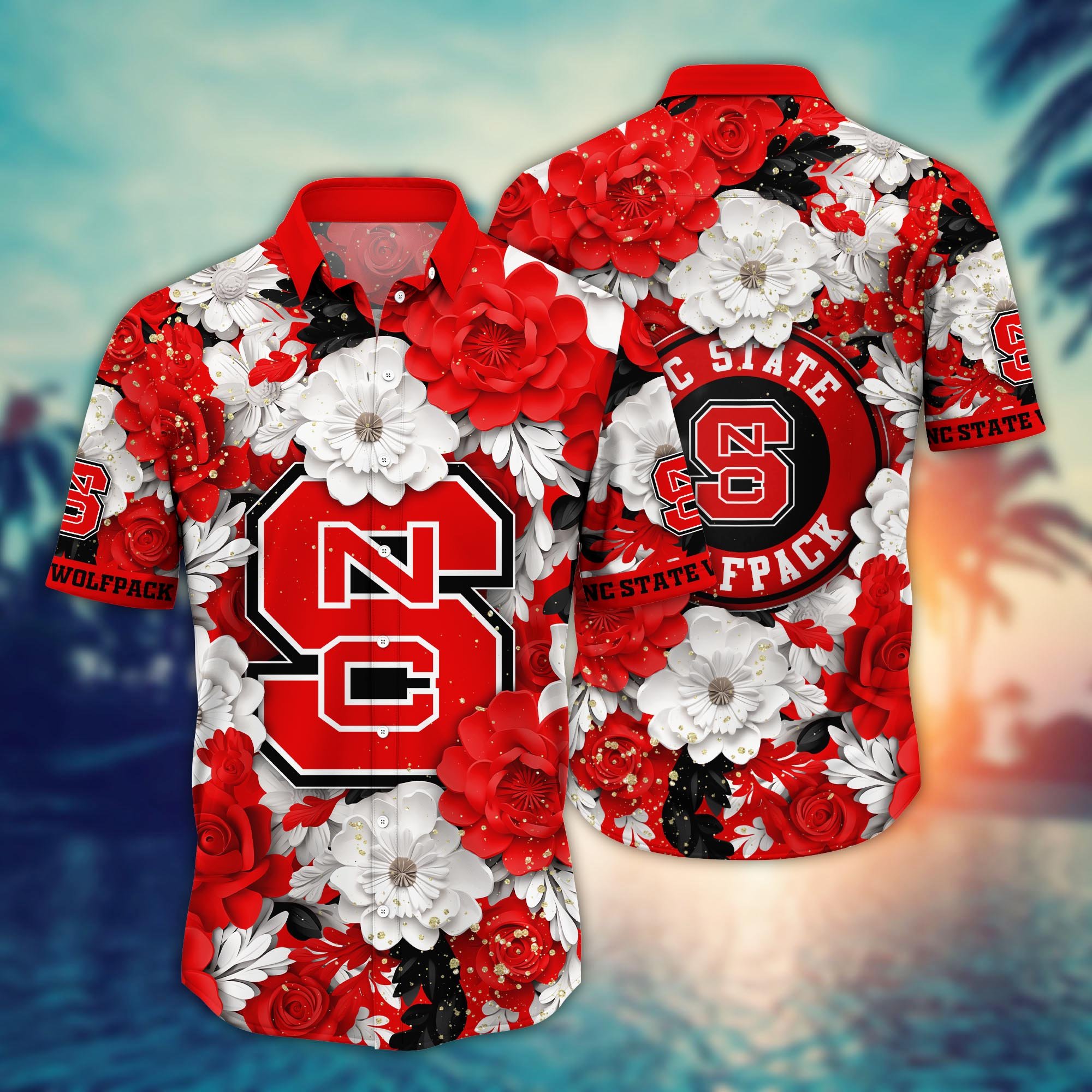 NC State Wolfpack Flower Hawaii Shirt And Tshirt For Fans, Custom Summer Football Shirts NA49625