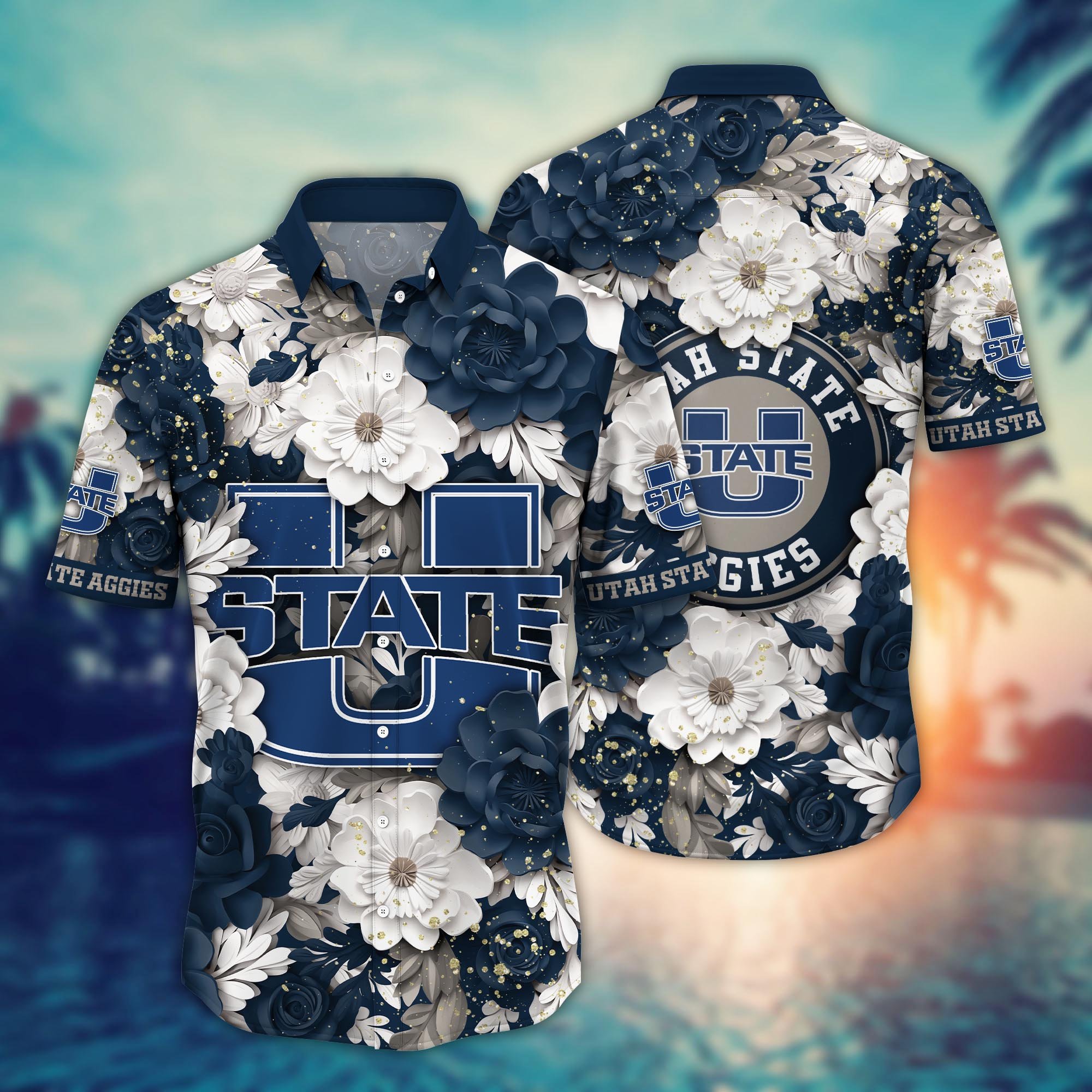 Utah State Aggies Flower Hawaii Shirt And Tshirt For Fans, Custom Summer Football Shirts NA49625