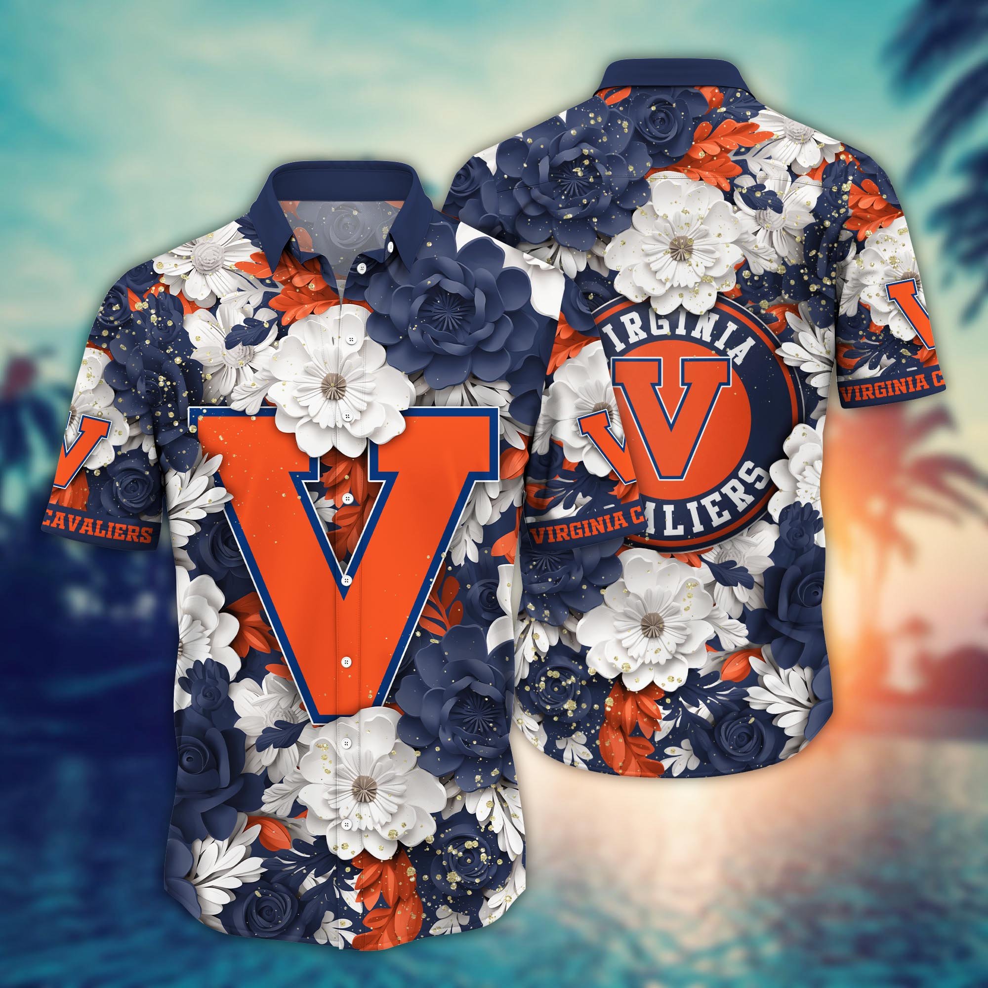 Virginia Cavaliers Flower Hawaii Shirt And Tshirt For Fans, Custom Summer Football Shirts NA49625