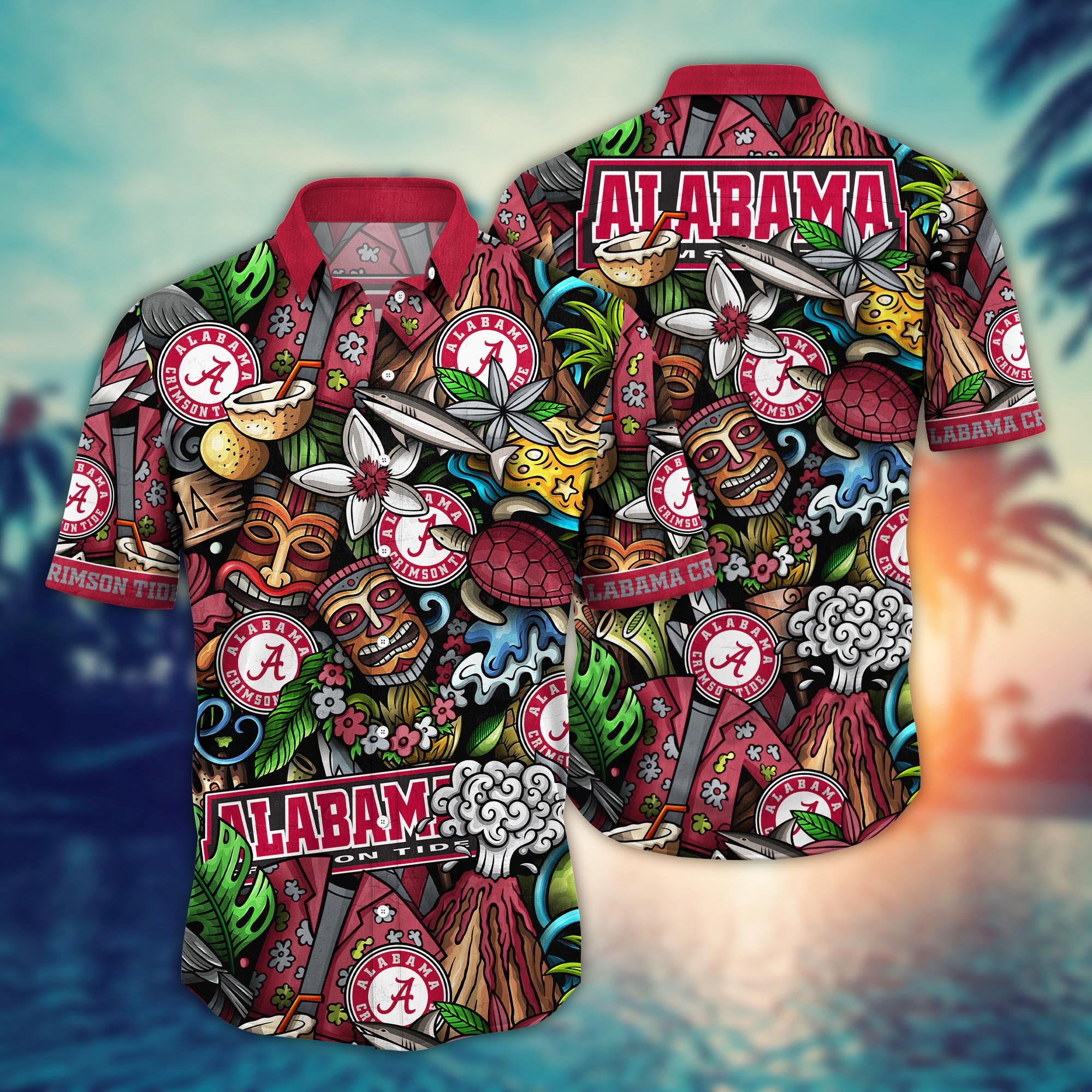 Alabama Crimson Tide Custom Flower Hawaii Shirt And Tshirt For Fans, Summer Football Shirts NA49896