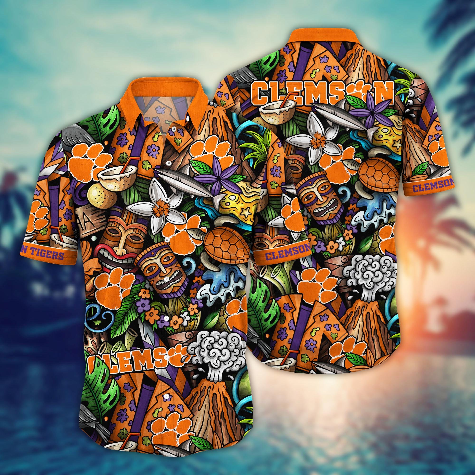 Clemson Tigers Custom Flower Hawaii Shirt And Tshirt For Fans, Summer Football Shirts NA49896