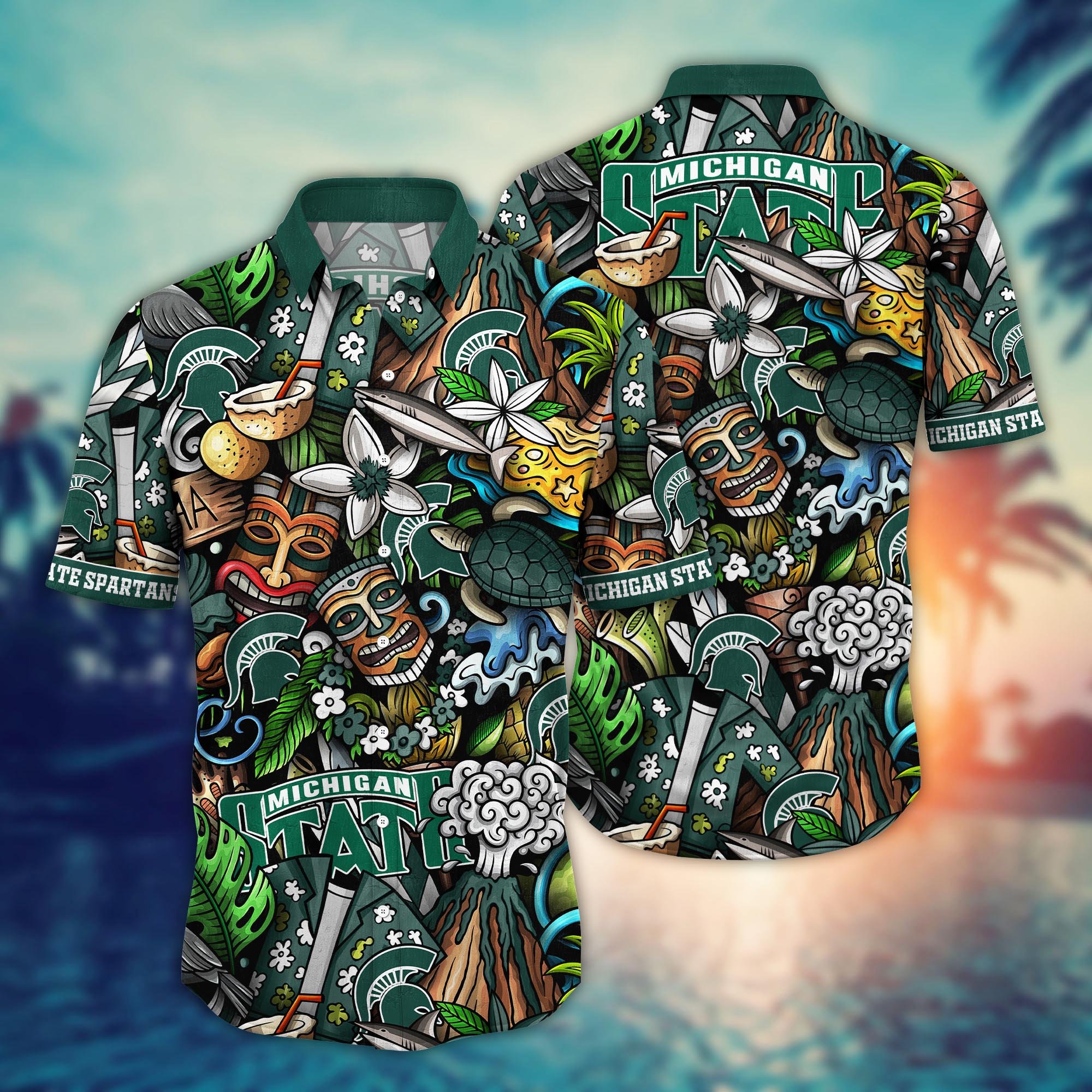 Michigan State Spartans Custom Flower Hawaii Shirt And Tshirt For Fans, Summer Football Shirts NA49896