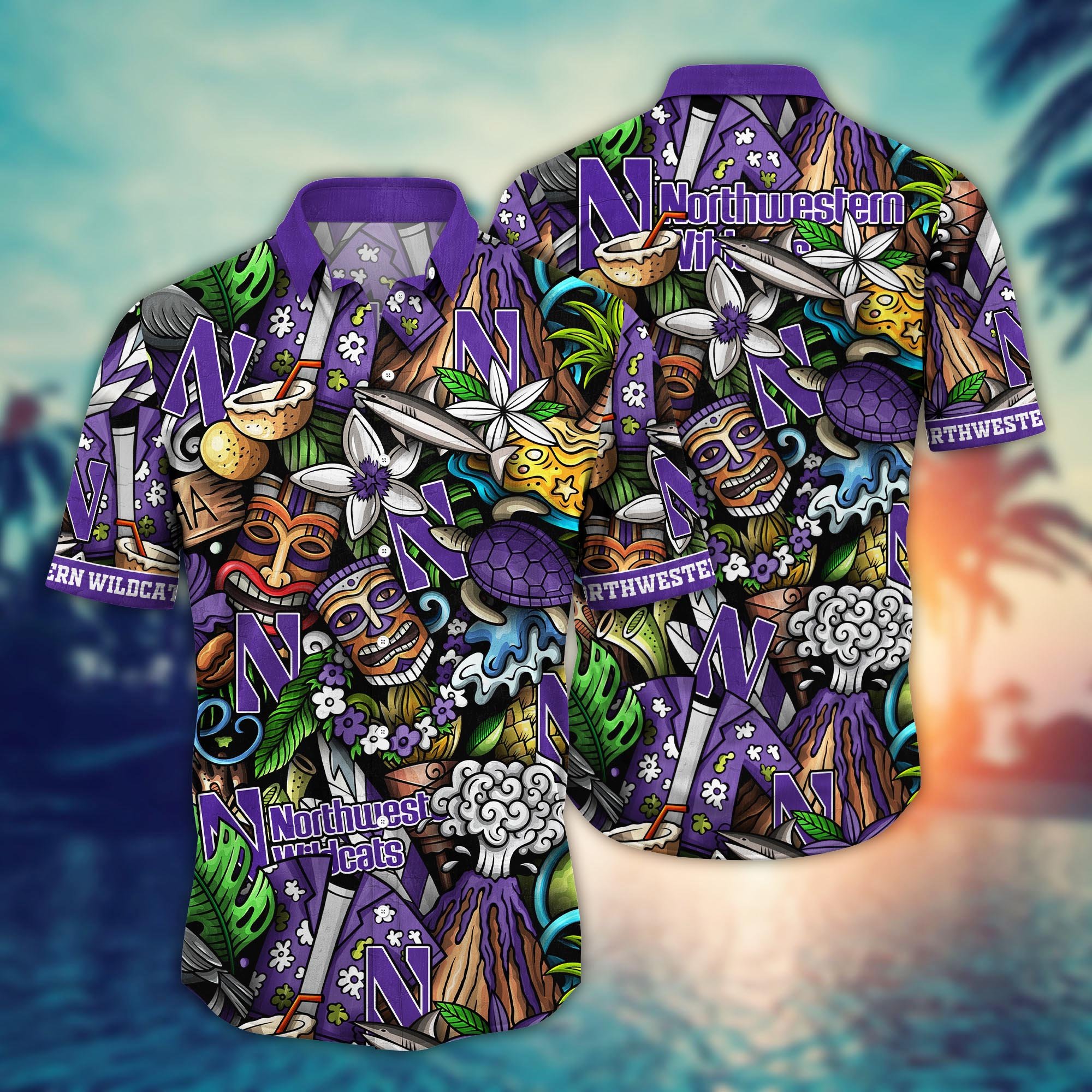 Northwestern Wildcats Custom Flower Hawaii Shirt And Tshirt For Fans, Summer Football Shirts NA49896