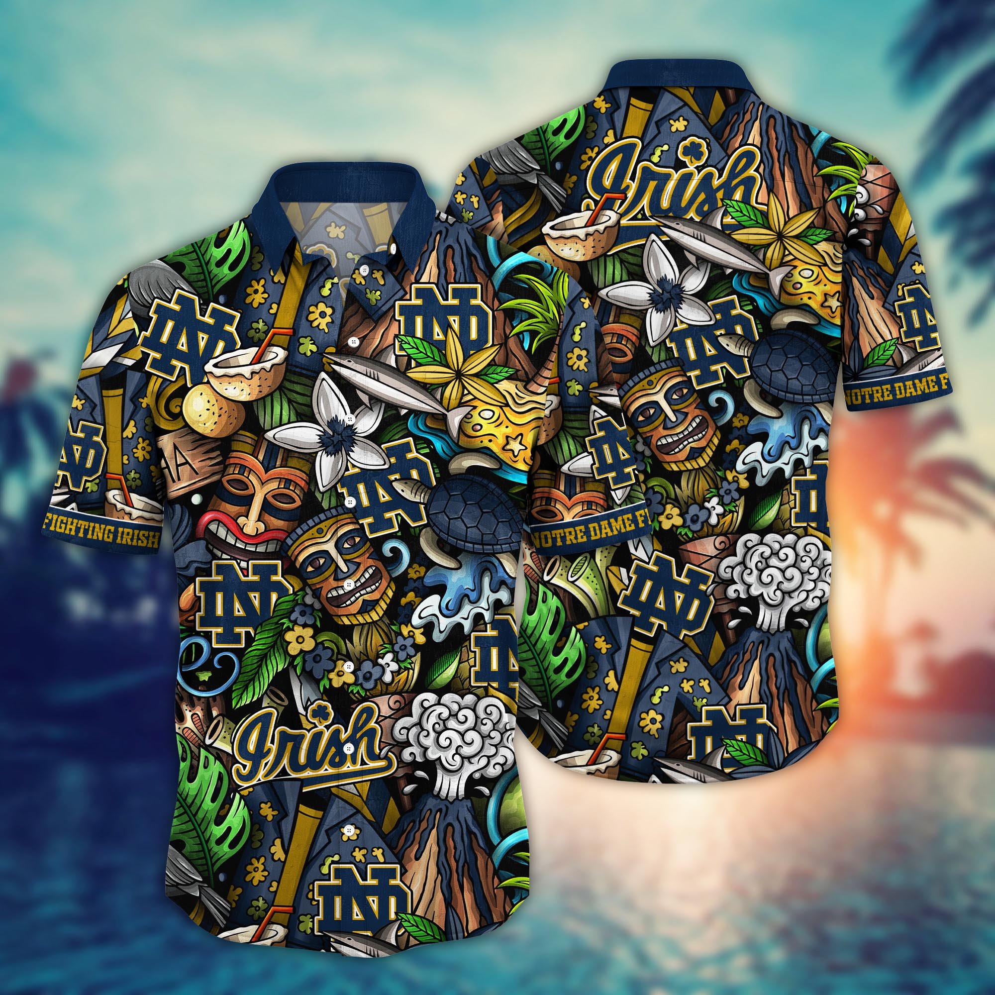 Notre Dame Fighting Irish Custom Flower Hawaii Shirt And Tshirt For Fans, Summer Football Shirts NA49896