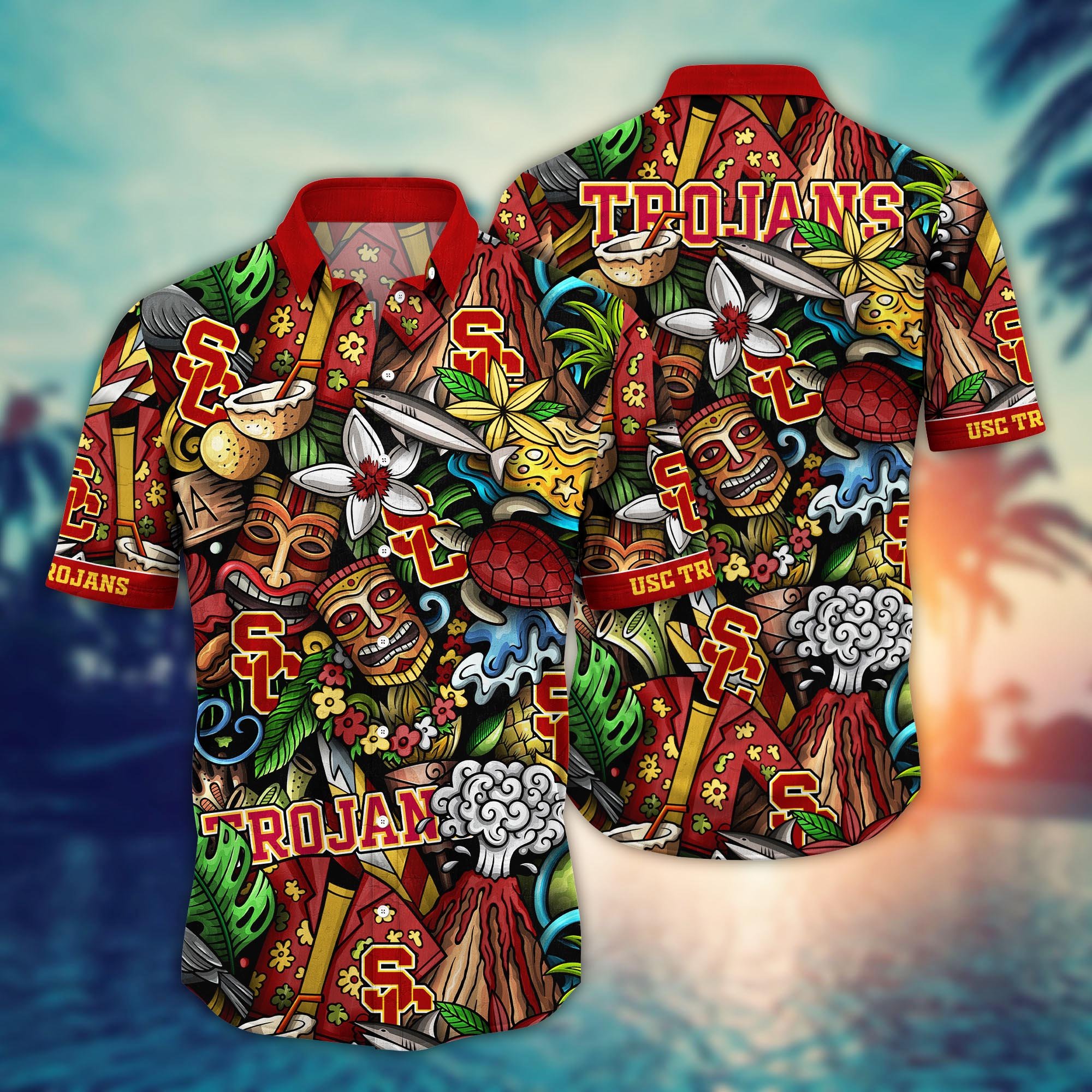 USC Trojans Custom Flower Hawaii Shirt And Tshirt For Fans, Summer Football Shirts NA49896