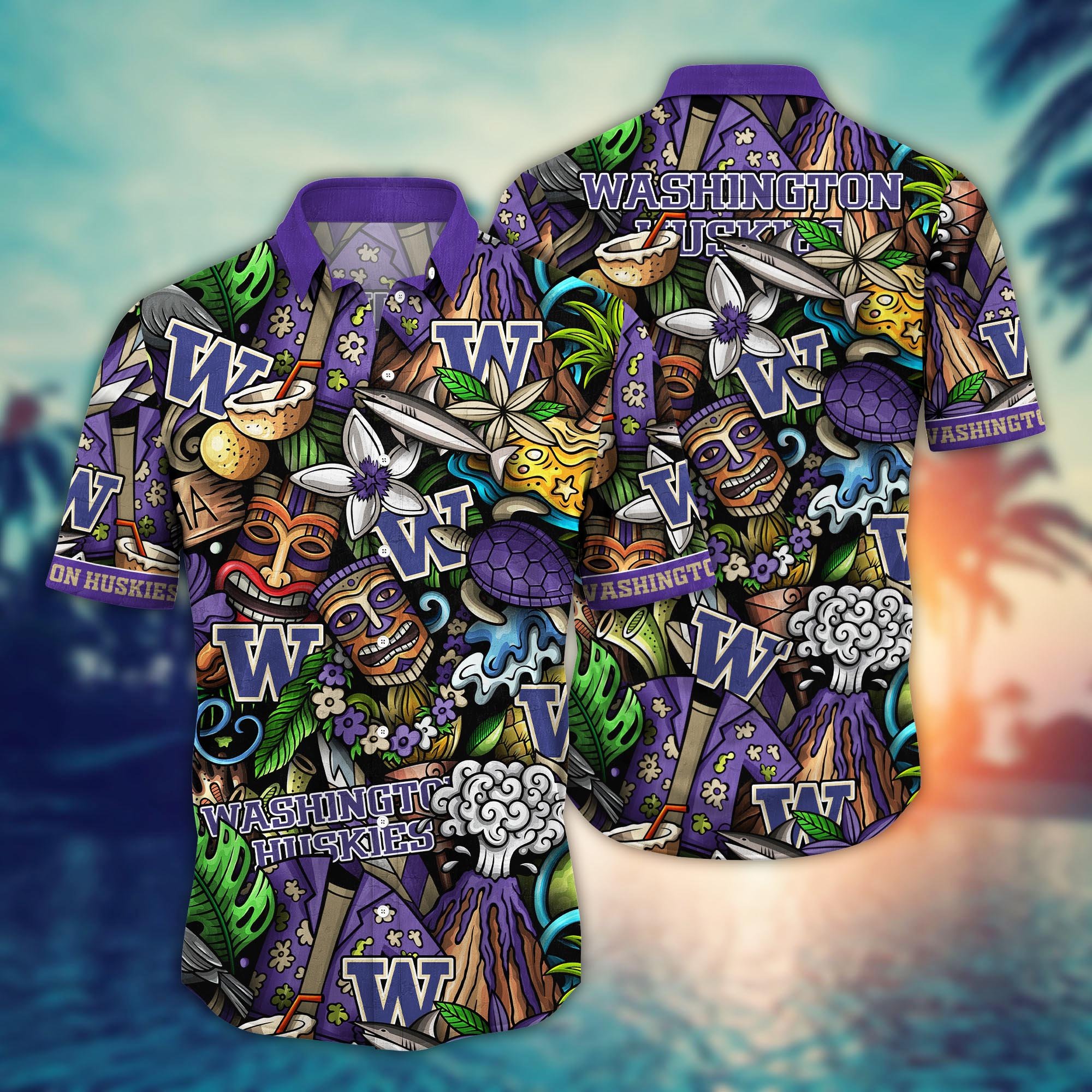 Washington Huskies Custom Flower Hawaii Shirt And Tshirt For Fans, Summer Football Shirts NA49896