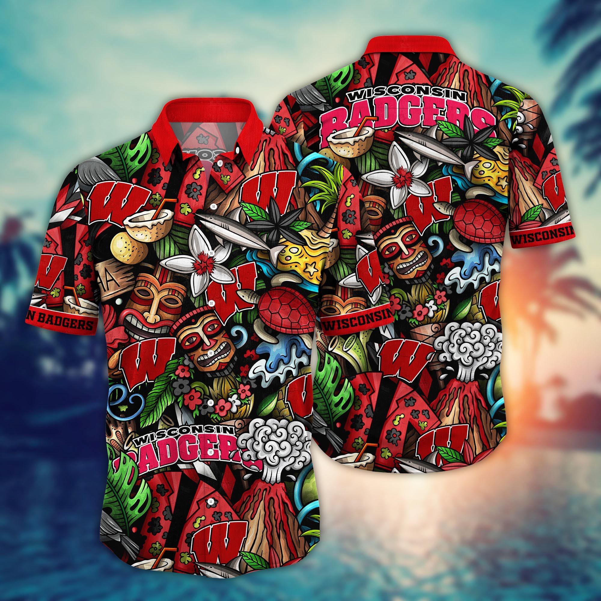 Wisconsin Badgers Custom Flower Hawaii Shirt And Tshirt For Fans, Summer Football Shirts NA49896