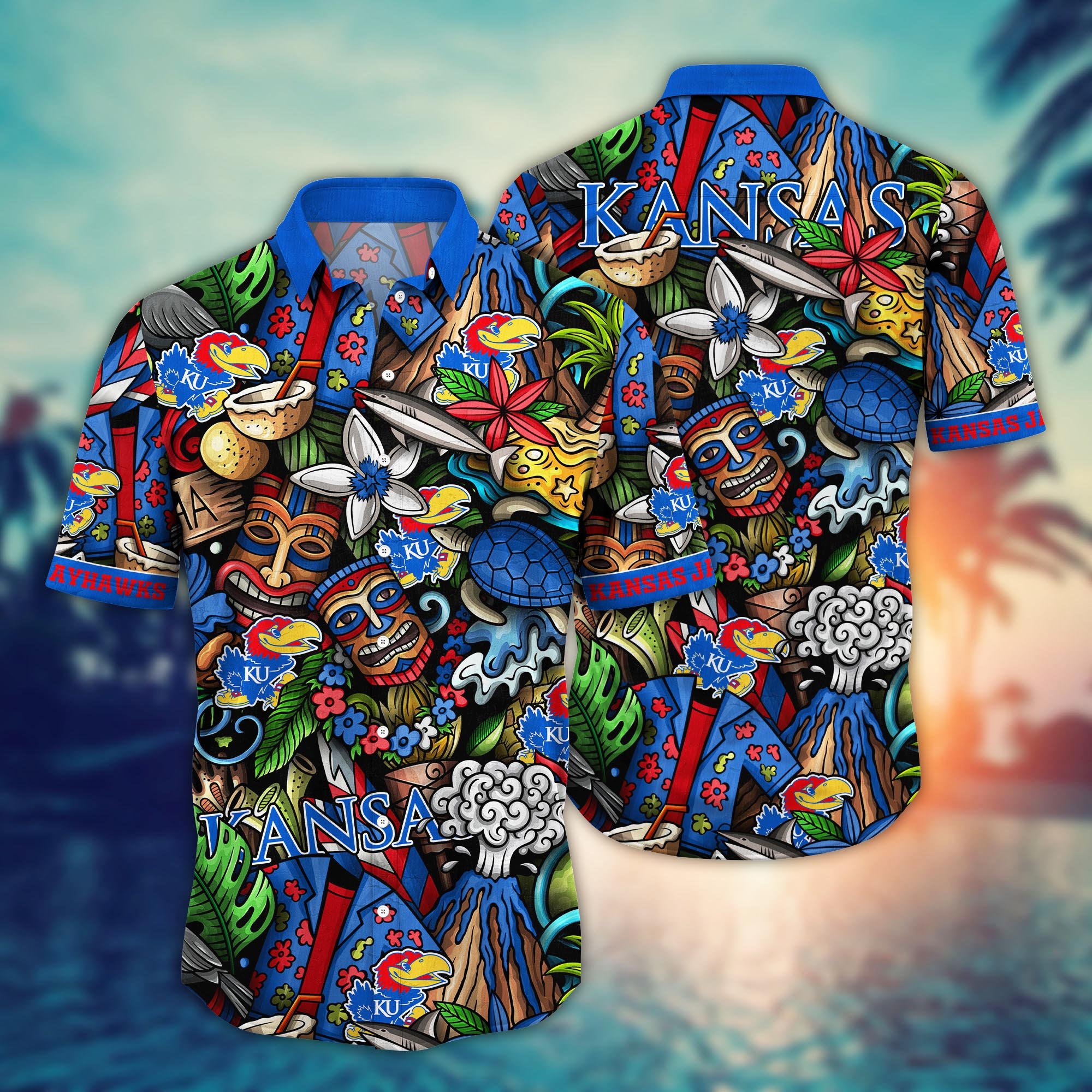 Kansas Jayhawks Custom Flower Hawaii Shirt And Tshirt For Fans, Summer Football Shirts NA49896