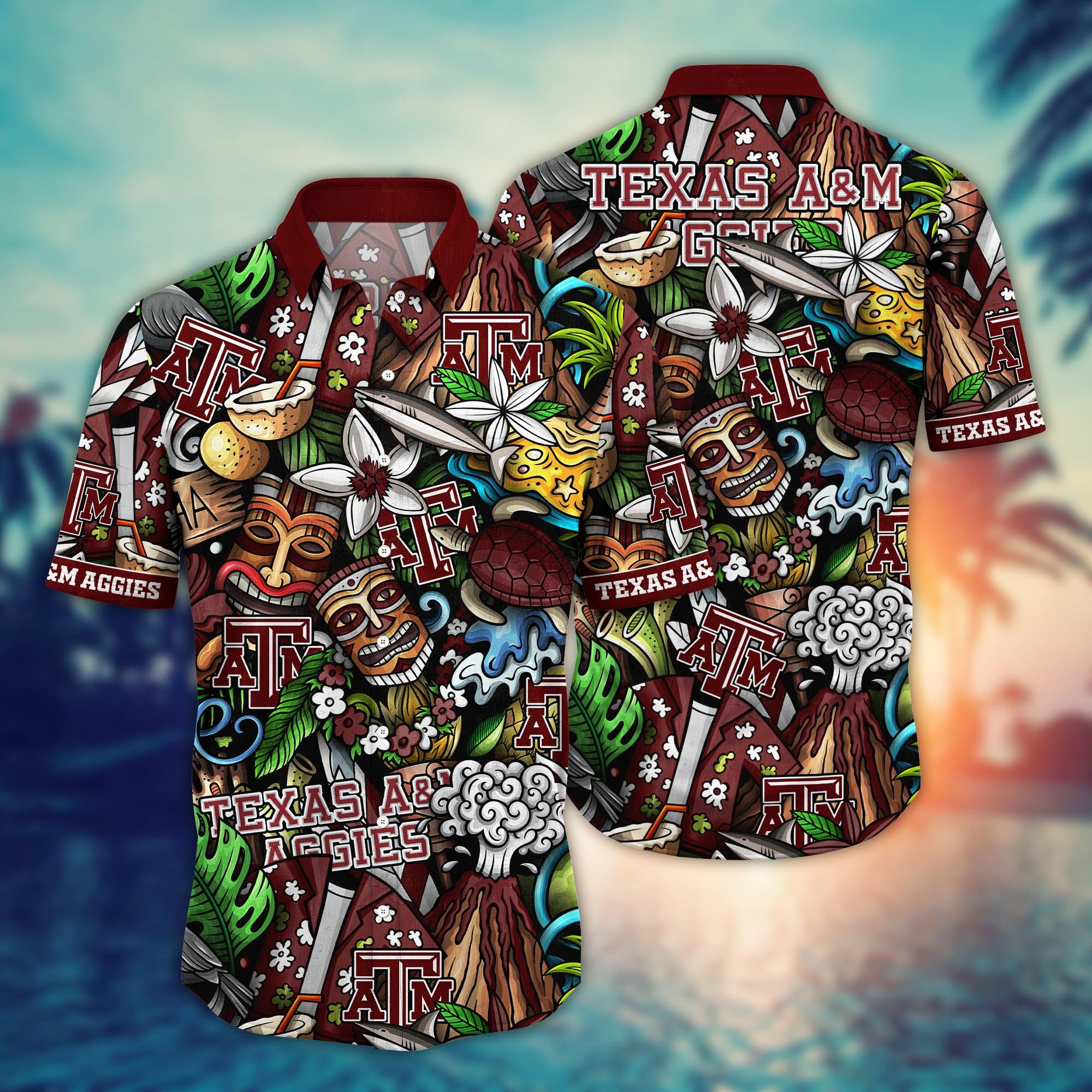 Texas A&M Aggies Custom Flower Hawaii Shirt And Tshirt For Fans, Summer Football Shirts NA49896