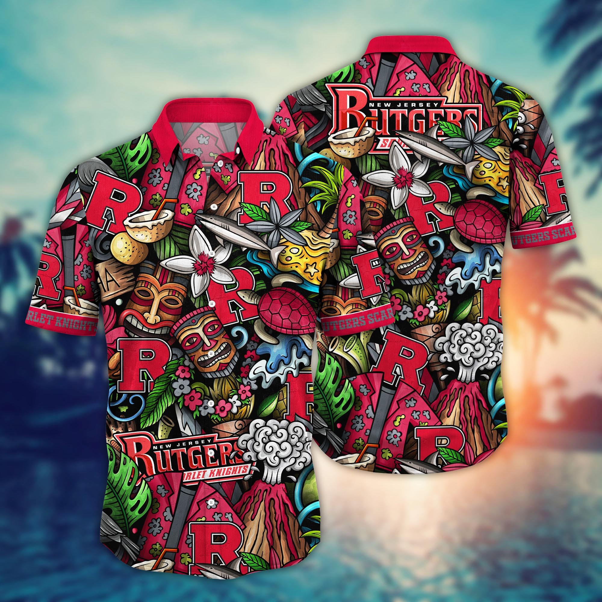 Rutgers Scarlet Knights Custom Flower Hawaii Shirt And Tshirt For Fans, Summer Football Shirts NA49896