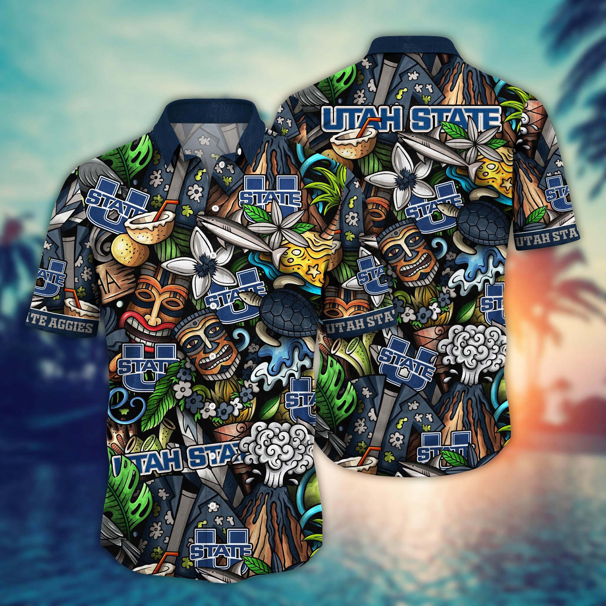 Utah State Aggies Custom Flower Hawaii Shirt And Tshirt For Fans, Summer Football Shirts NA49896