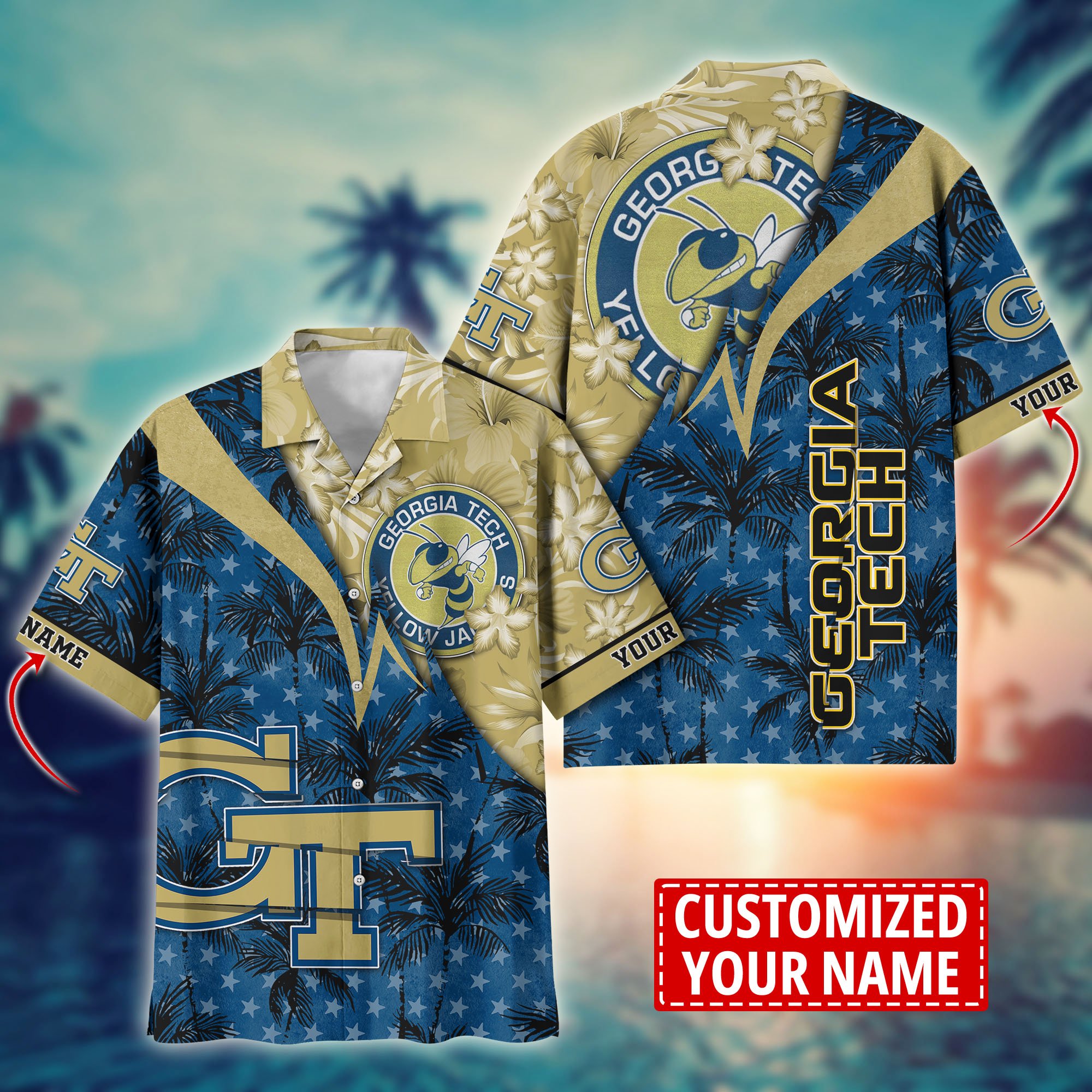 Georgia Tech Yellow Jackets Aloha Shirt Trending Summer. Custom Summer Football Shirts H58195