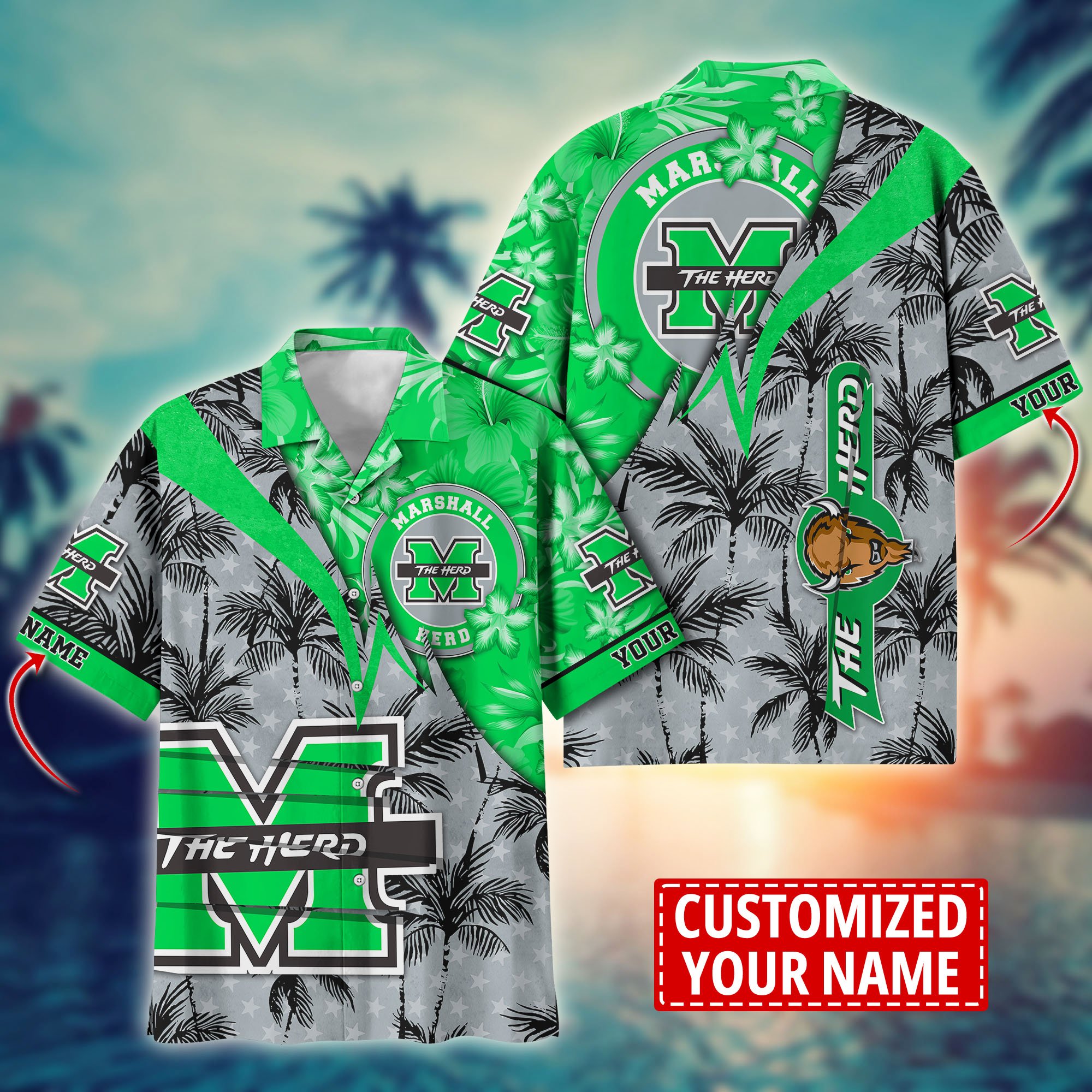 Marshall Thundering Herd Aloha Shirt Trending Summer. Custom Summer Football Shirts H58195