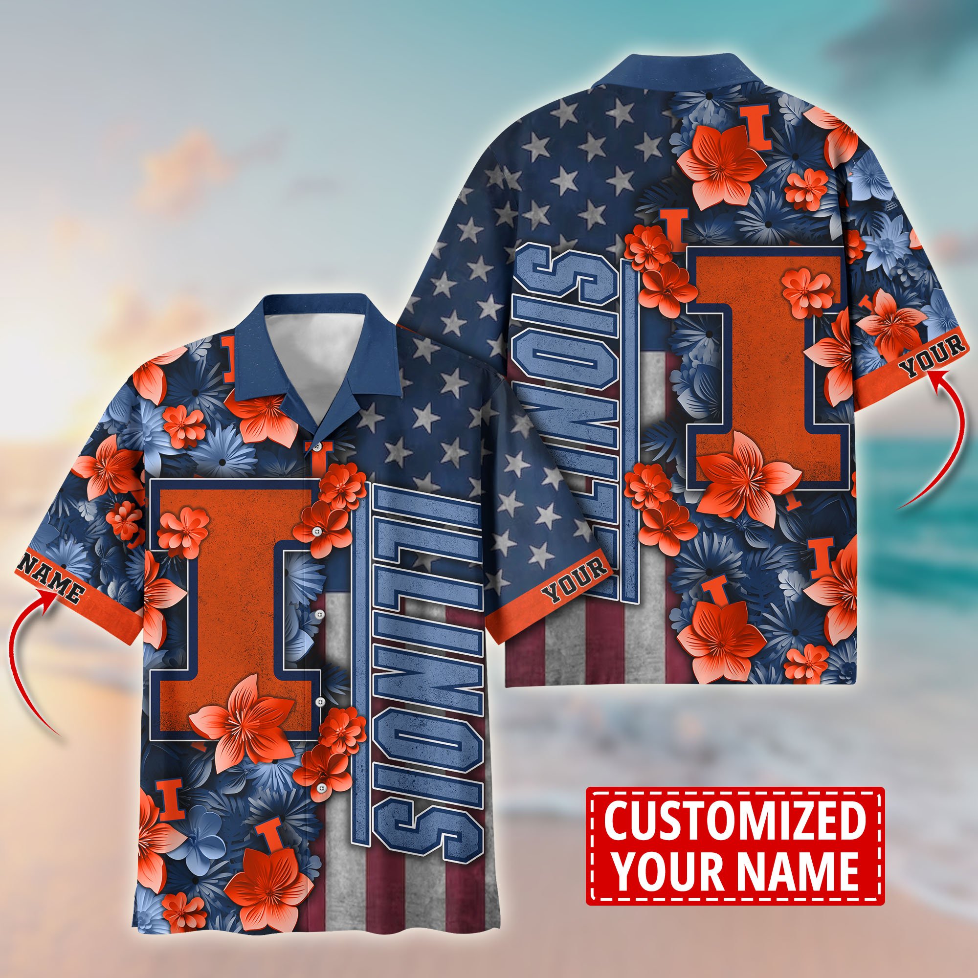 Illinois Fighting Illini Aloha Shirt Trending Summer. Custom Summer Football Shirts T58528