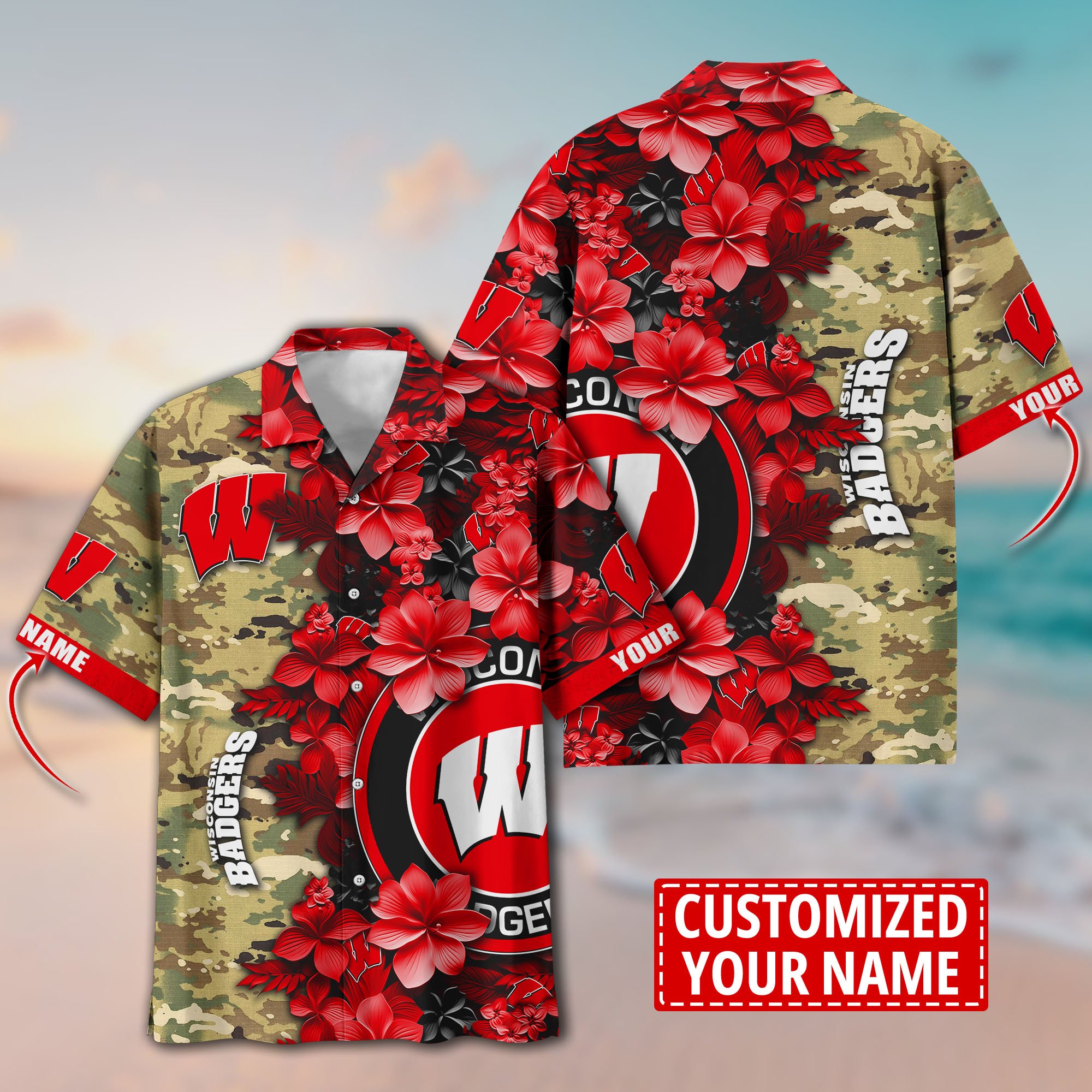 Wisconsin Badgers Aloha Shirt Trending Summer. Custom Summer Football Shirts T58530