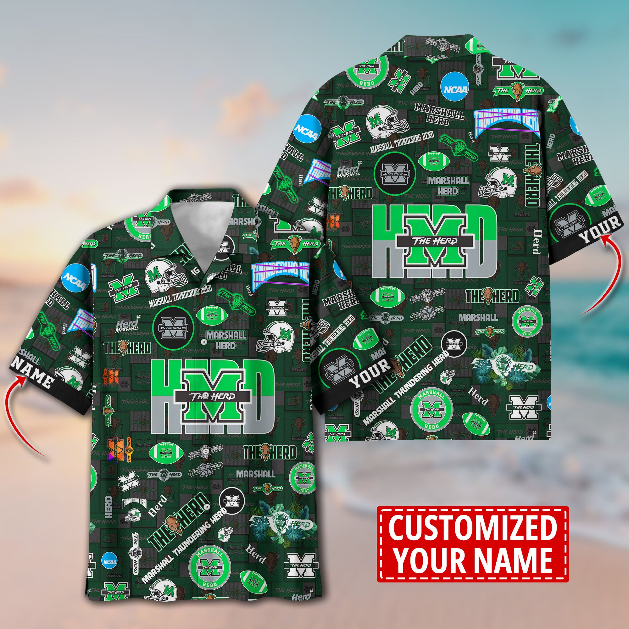 Marshall Thundering Herd Aloha Shirt Trending Summer. Custom Summer Football Shirts H58593