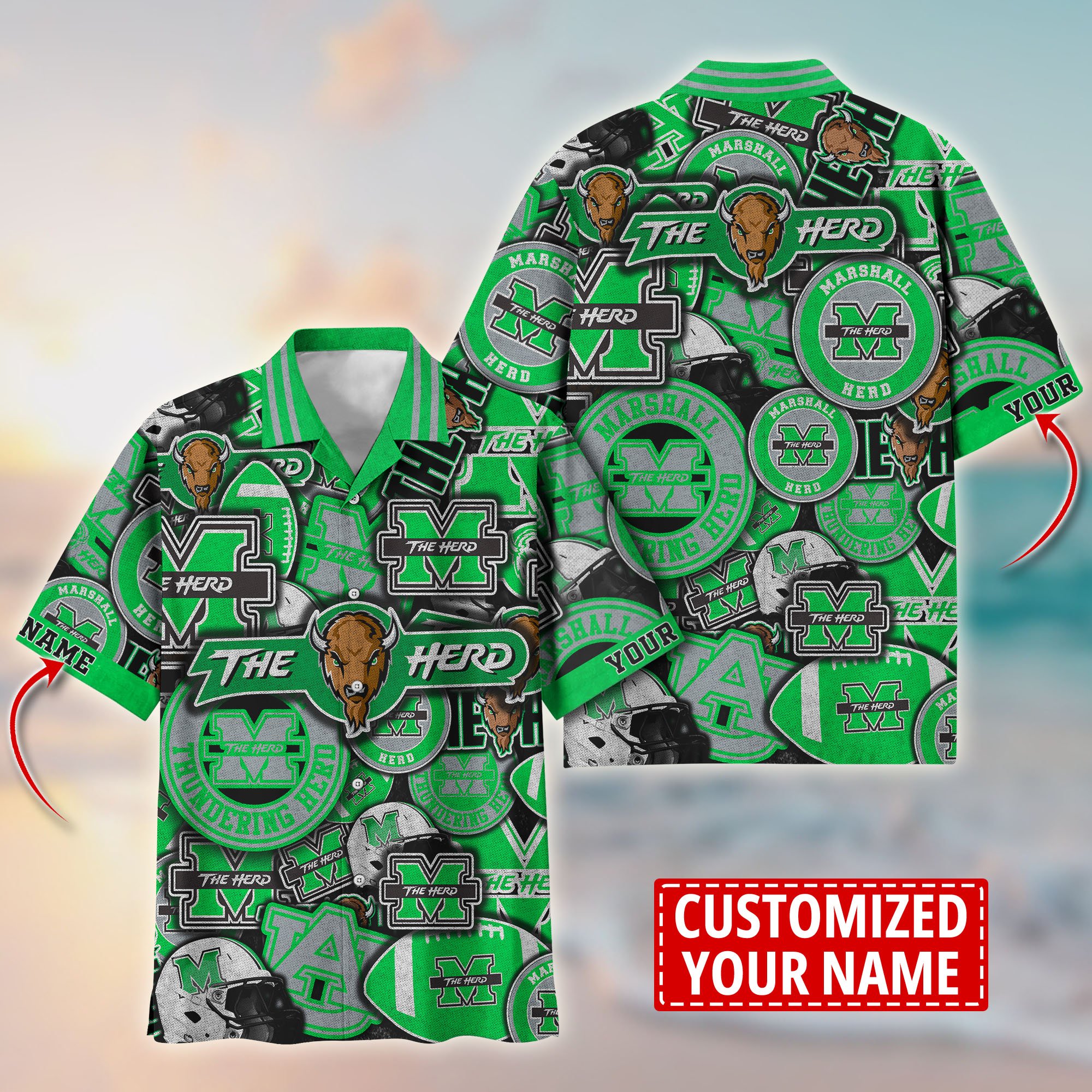 Marshall Thundering Herd Customize Flower Hawaii Shirt For Fans, Summer Football Shirts TT58600