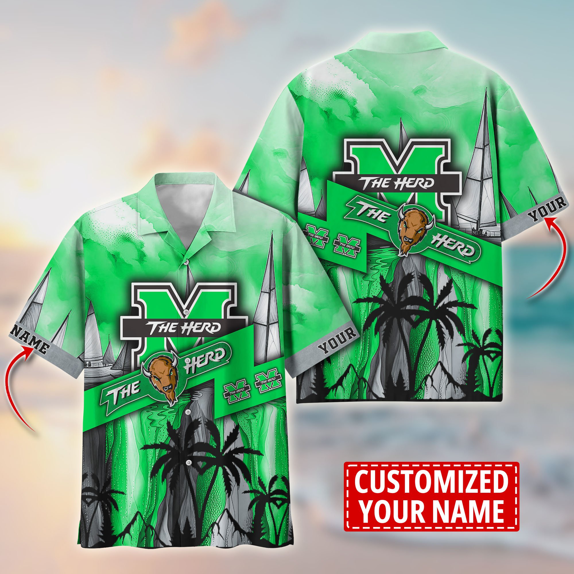 Marshall Thundering Herd Aloha Shirt Trending Summer. Custom Summer Football Shirts T58603