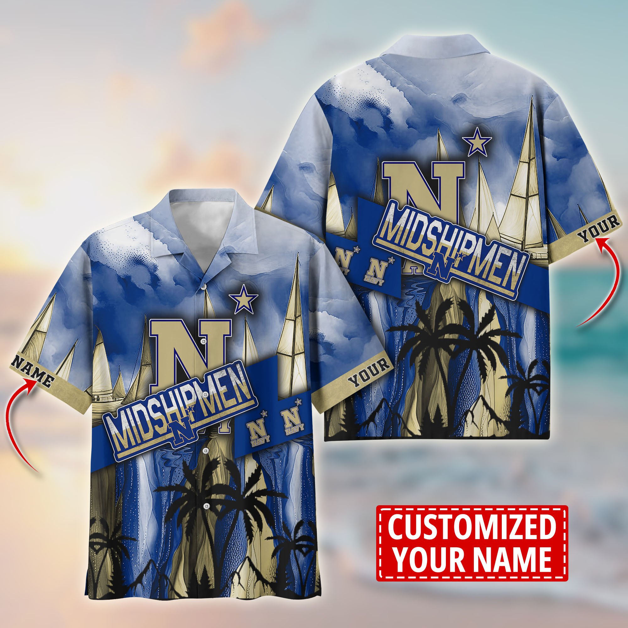 Navy Midshipmen Aloha Shirt Trending Summer. Custom Summer Football Shirts T58603