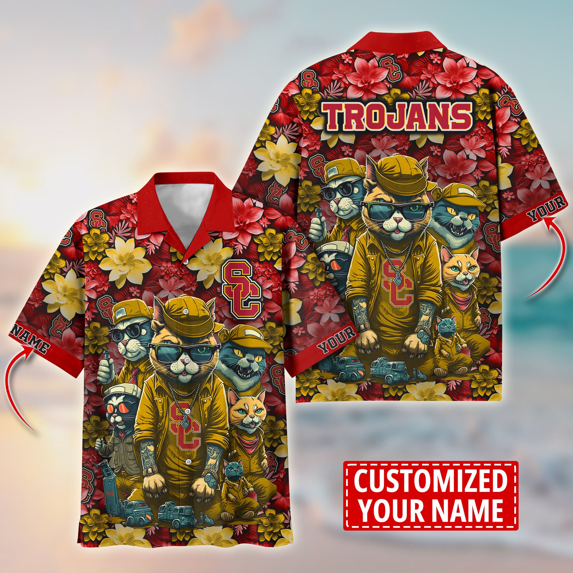 USC Trojans Custom Flower Hawaii Shirt And Tshirt For Fans, Summer Football Shirts TT58727