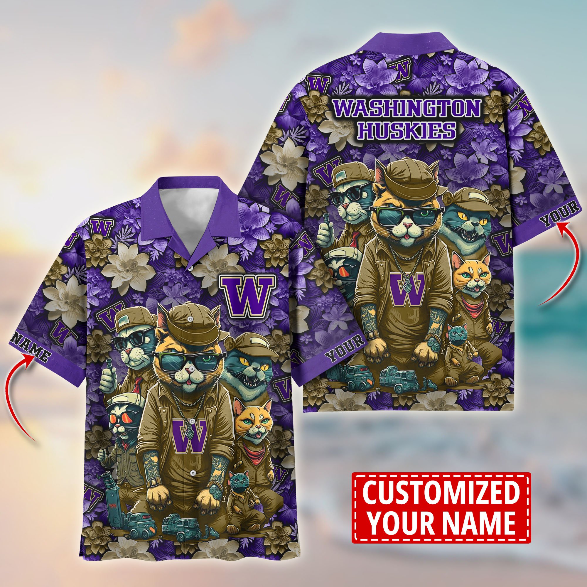 Washington Huskies Custom Flower Hawaii Shirt And Tshirt For Fans, Summer Football Shirts TT58727