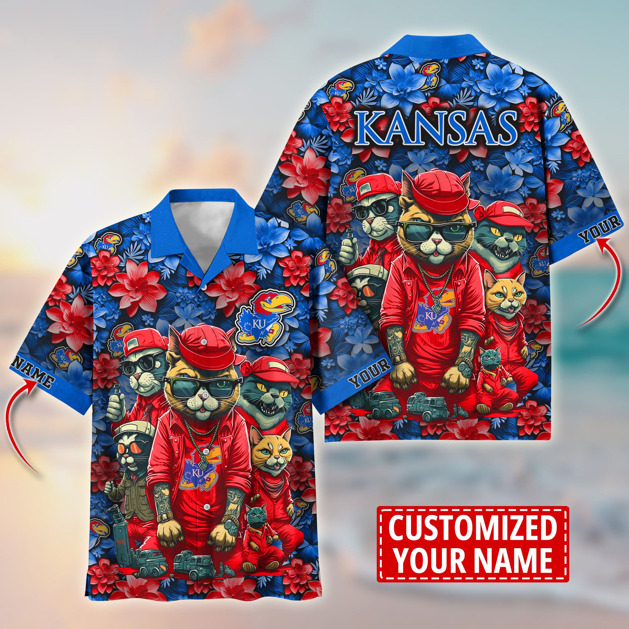 Kansas Jayhawks Custom Flower Hawaii Shirt And Tshirt For Fans, Summer Football Shirts TT58727