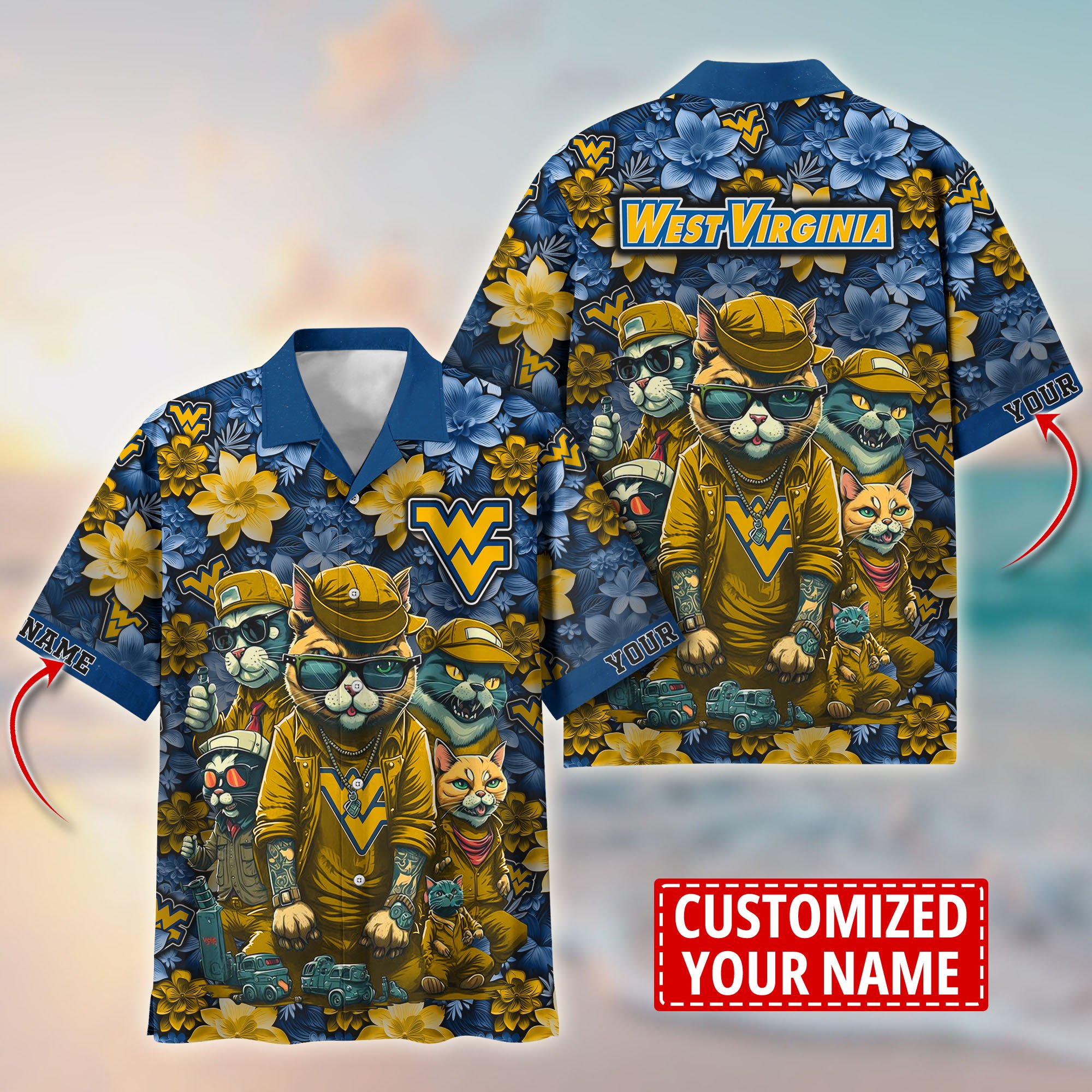 West Virginia Mountaineers Custom Flower Hawaii Shirt And Tshirt For Fans, Summer Football Shirts TT58727