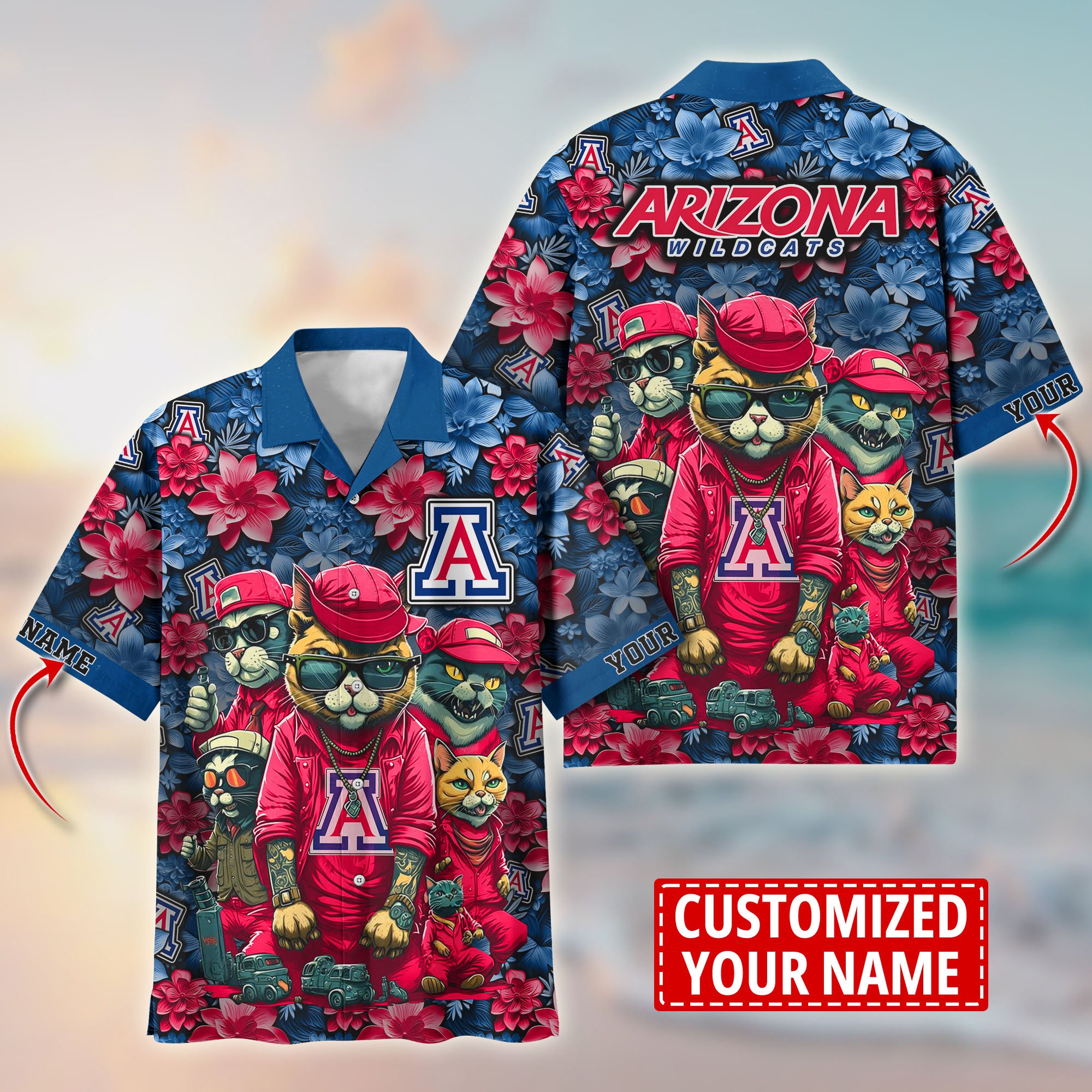 Arizona Wildcats Custom Flower Hawaii Shirt And Tshirt For Fans, Summer Football Shirts TT58727