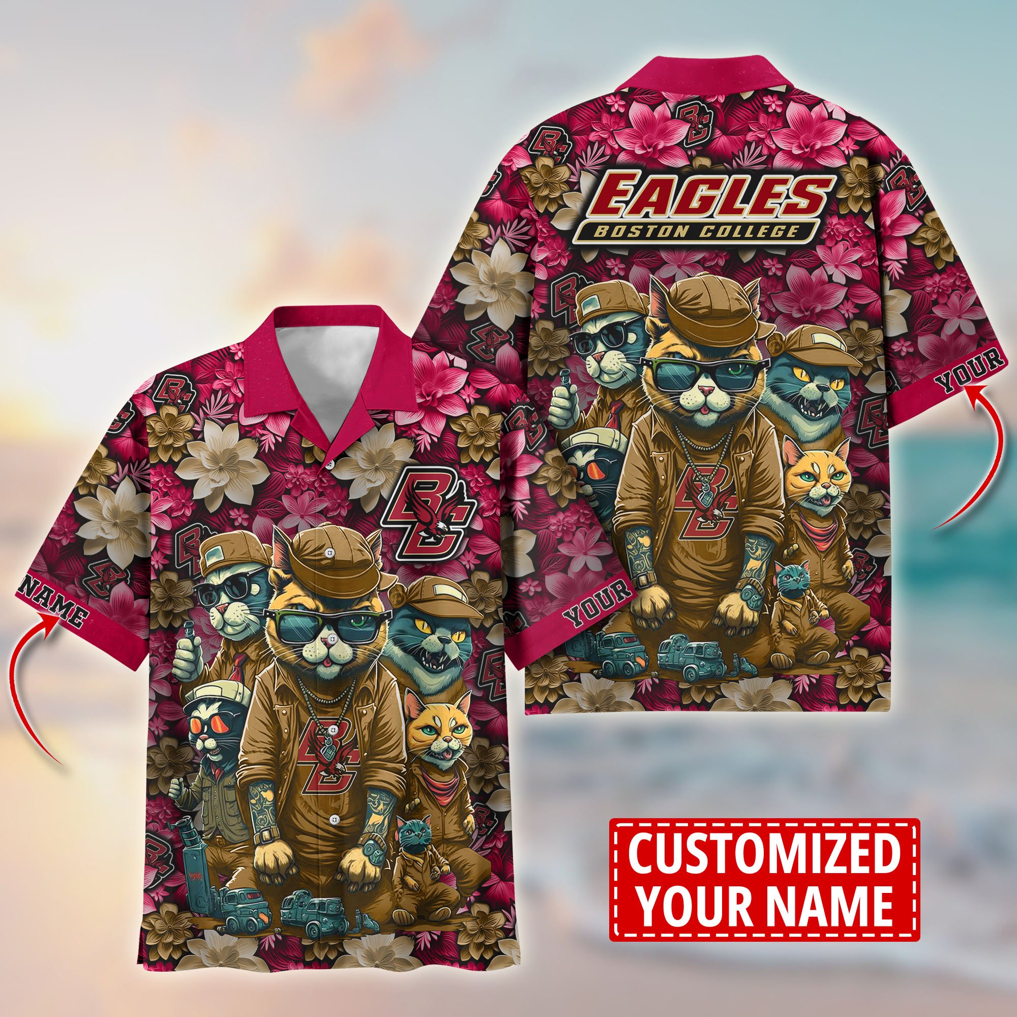 Boston College Eagles Custom Flower Hawaii Shirt And Tshirt For Fans, Summer Football Shirts TT58727