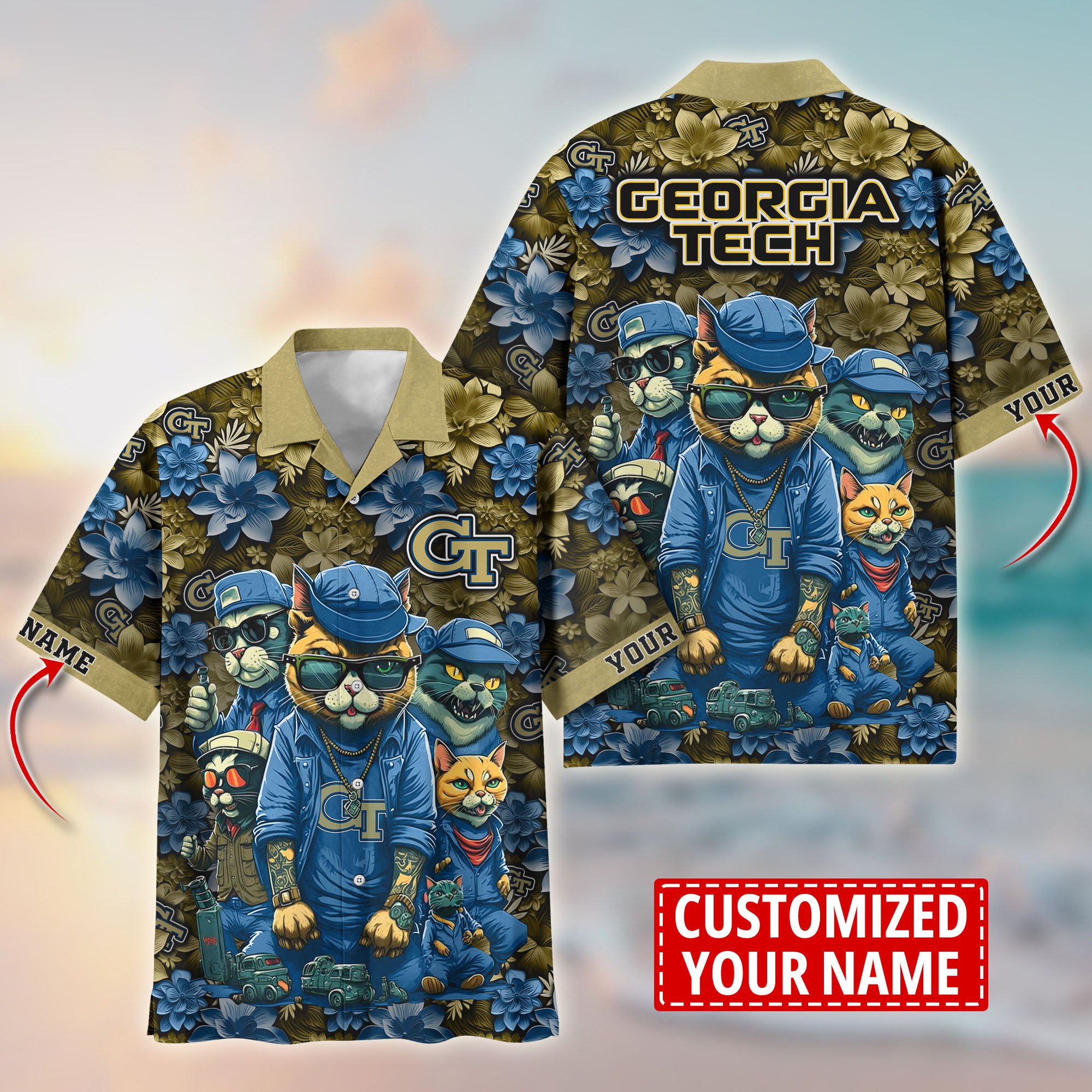 Georgia Tech Yellow Jackets Custom Flower Hawaii Shirt And Tshirt For Fans, Summer Football Shirts TT58727