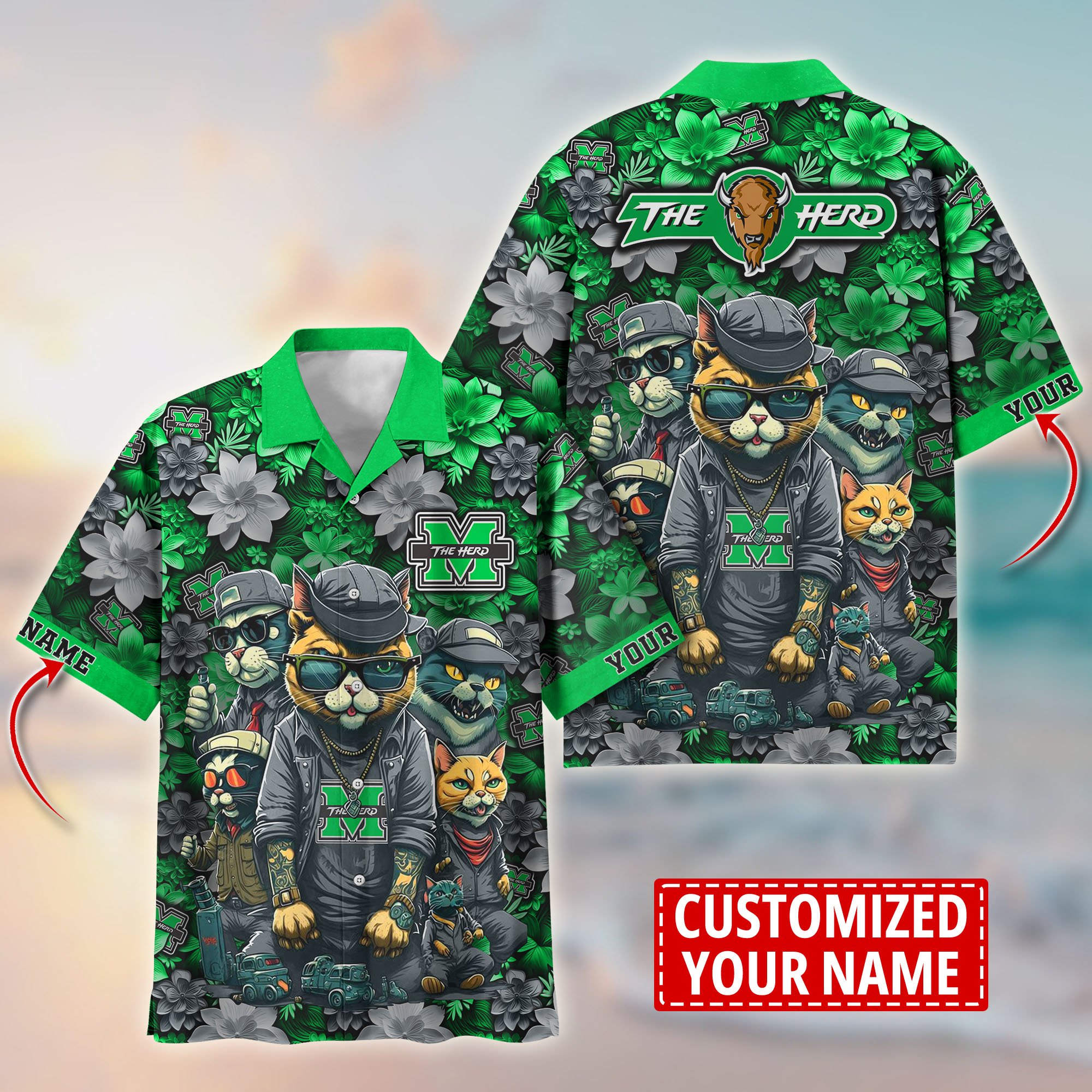 Marshall Thundering Herd Custom Flower Hawaii Shirt And Tshirt For Fans, Summer Football Shirts TT58727