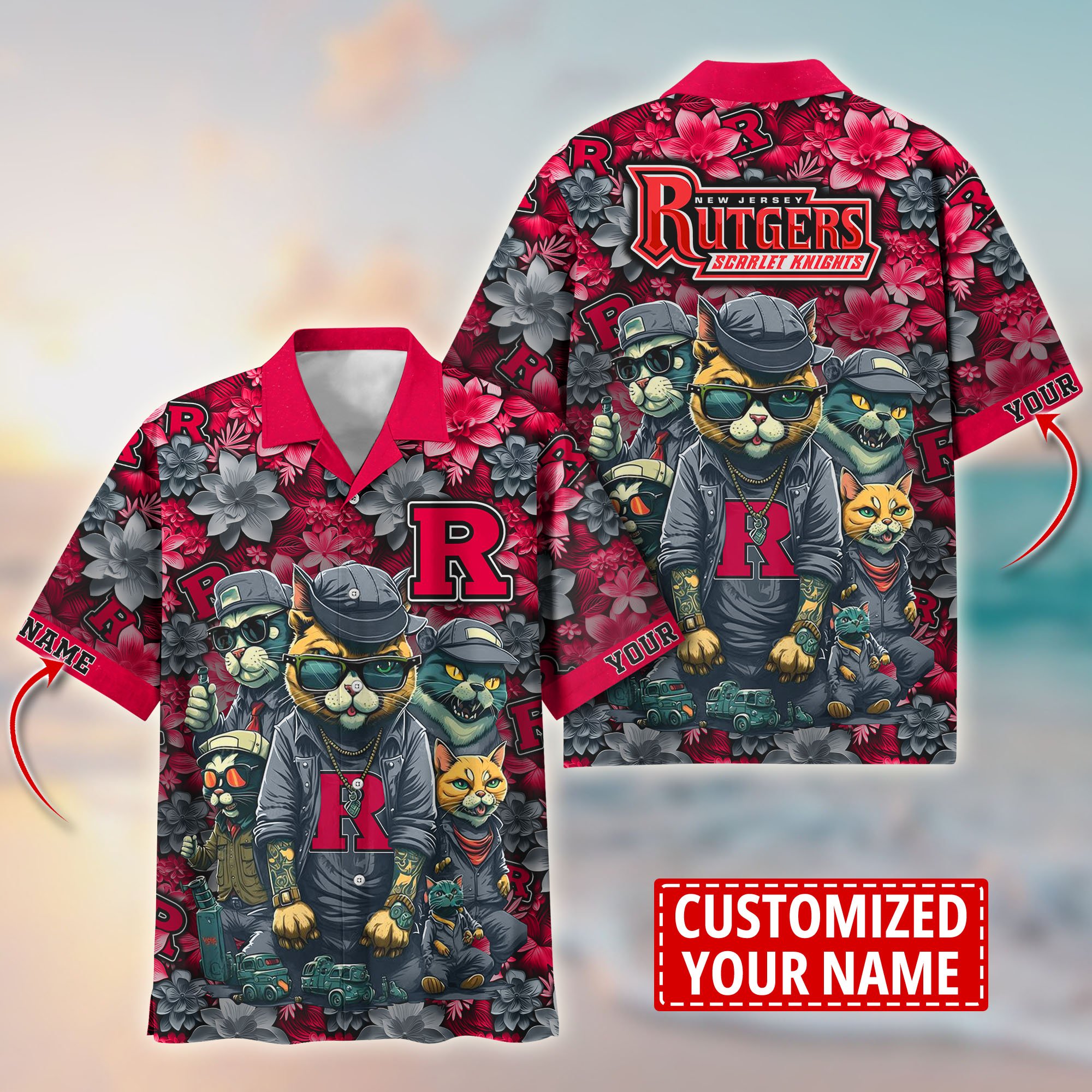 Rutgers Scarlet Knights Custom Flower Hawaii Shirt And Tshirt For Fans, Summer Football Shirts TT58727