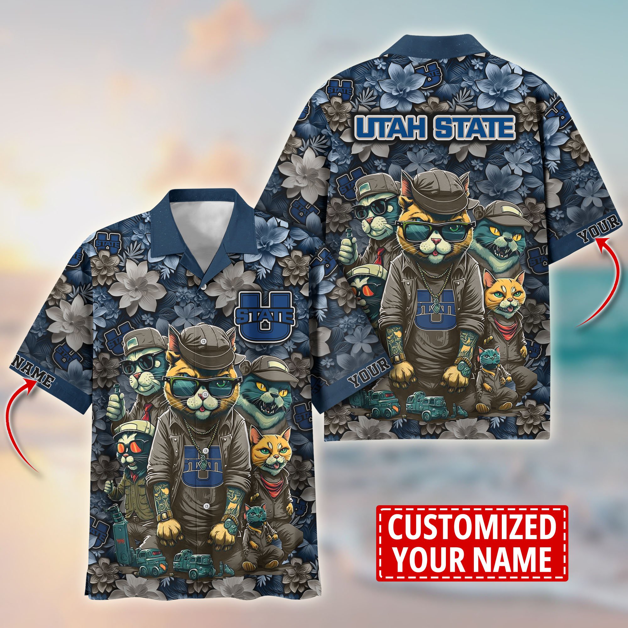 Utah State Aggies Custom Flower Hawaii Shirt And Tshirt For Fans, Summer Football Shirts TT58727