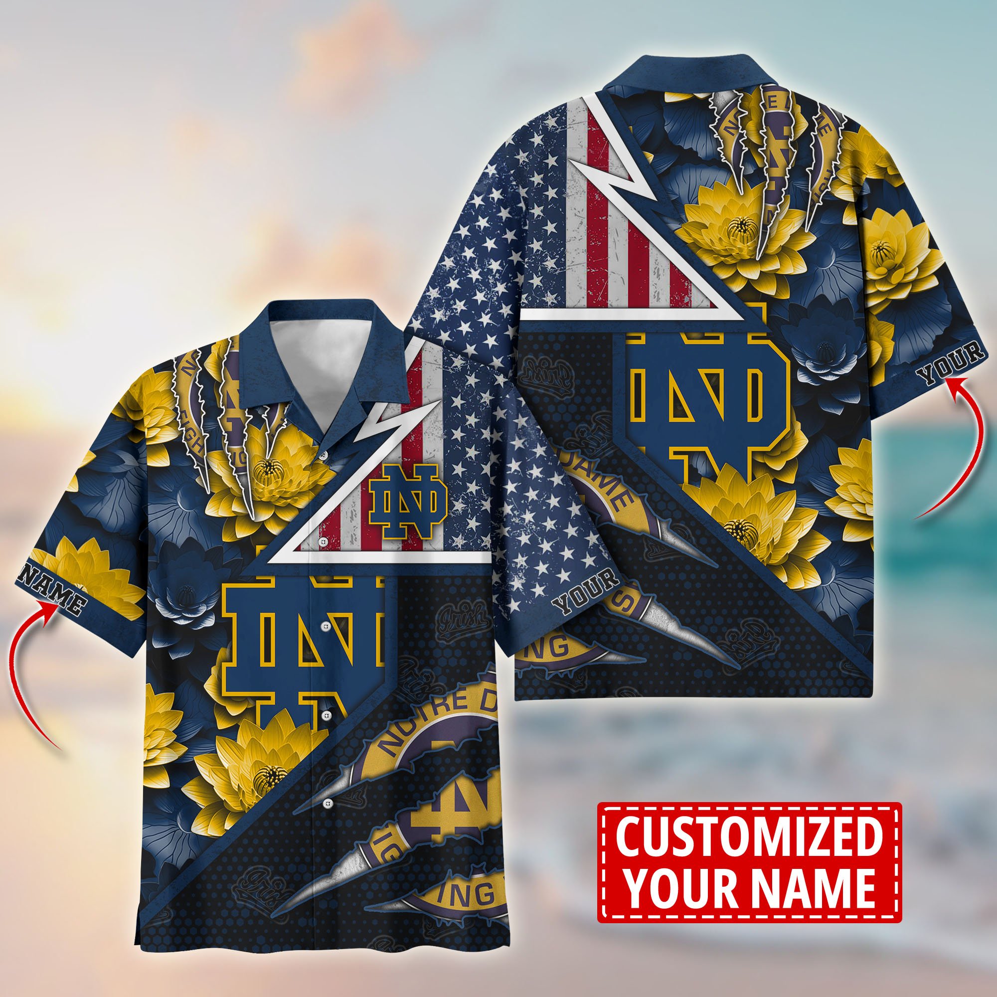 Notre Dame Fighting Irish Customize Flower Hawaii Shirt For Fans, Summer Football Shirts TT59003