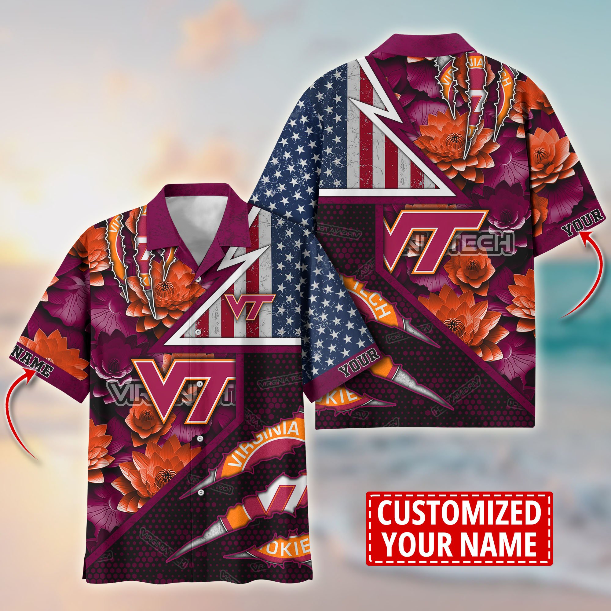 Virginia Tech Hokies Customize Flower Hawaii Shirt For Fans, Summer Football Shirts TT59003