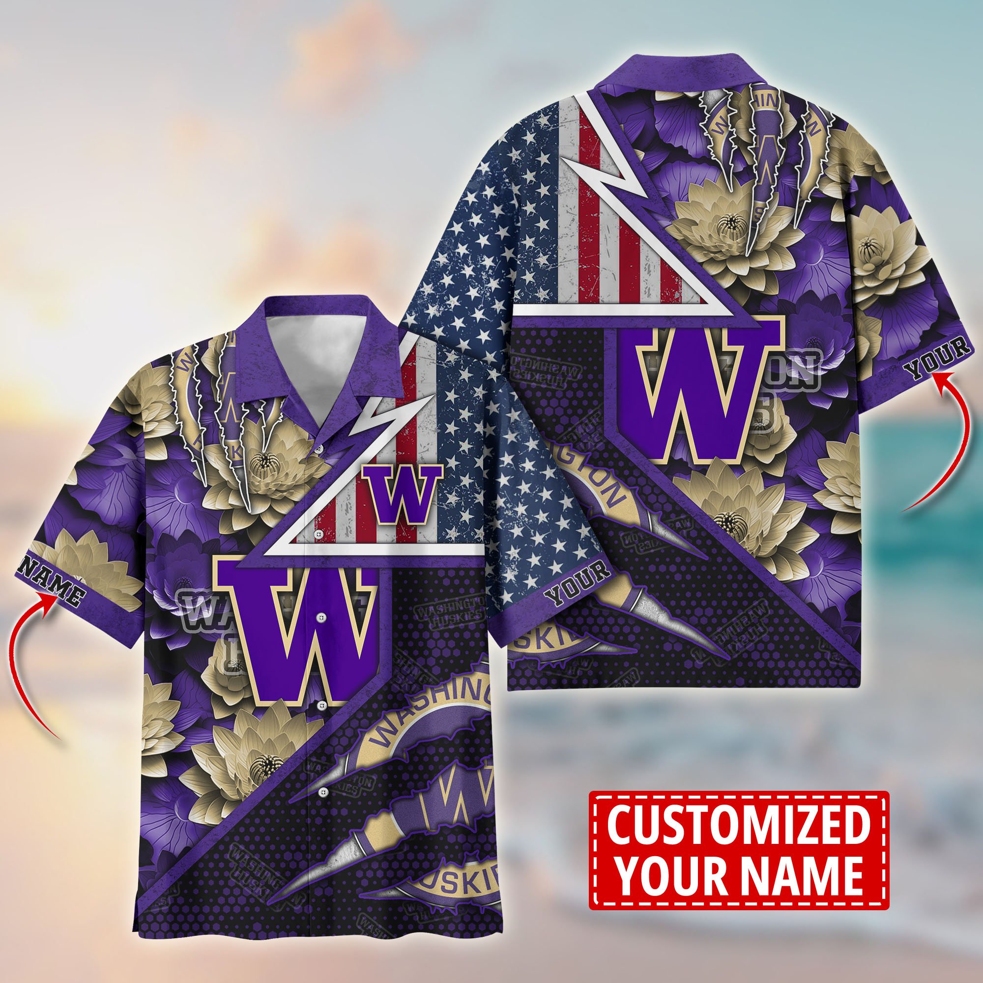 Washington Huskies Customize Flower Hawaii Shirt For Fans, Summer Football Shirts TT59003