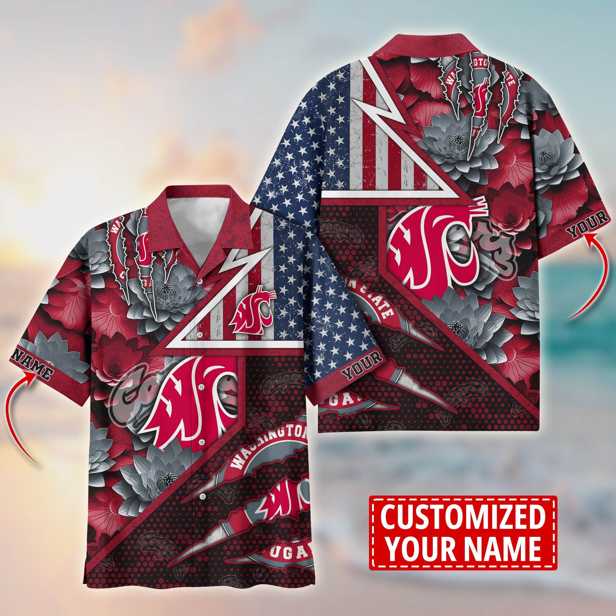 Washington State Cougars Customize Flower Hawaii Shirt For Fans, Summer Football Shirts TT59003