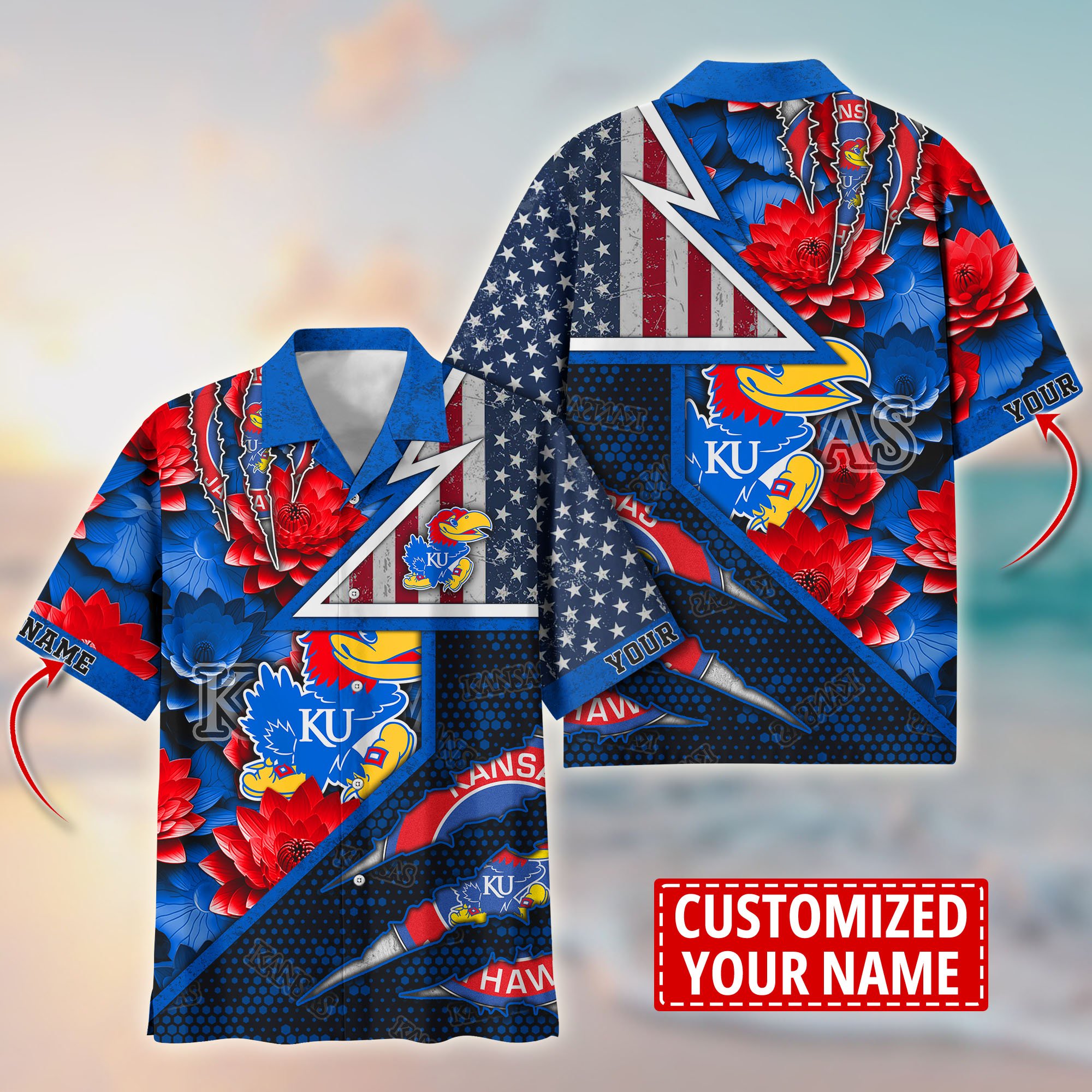 Kansas Jayhawks Customize Flower Hawaii Shirt For Fans, Summer Football Shirts TT59003