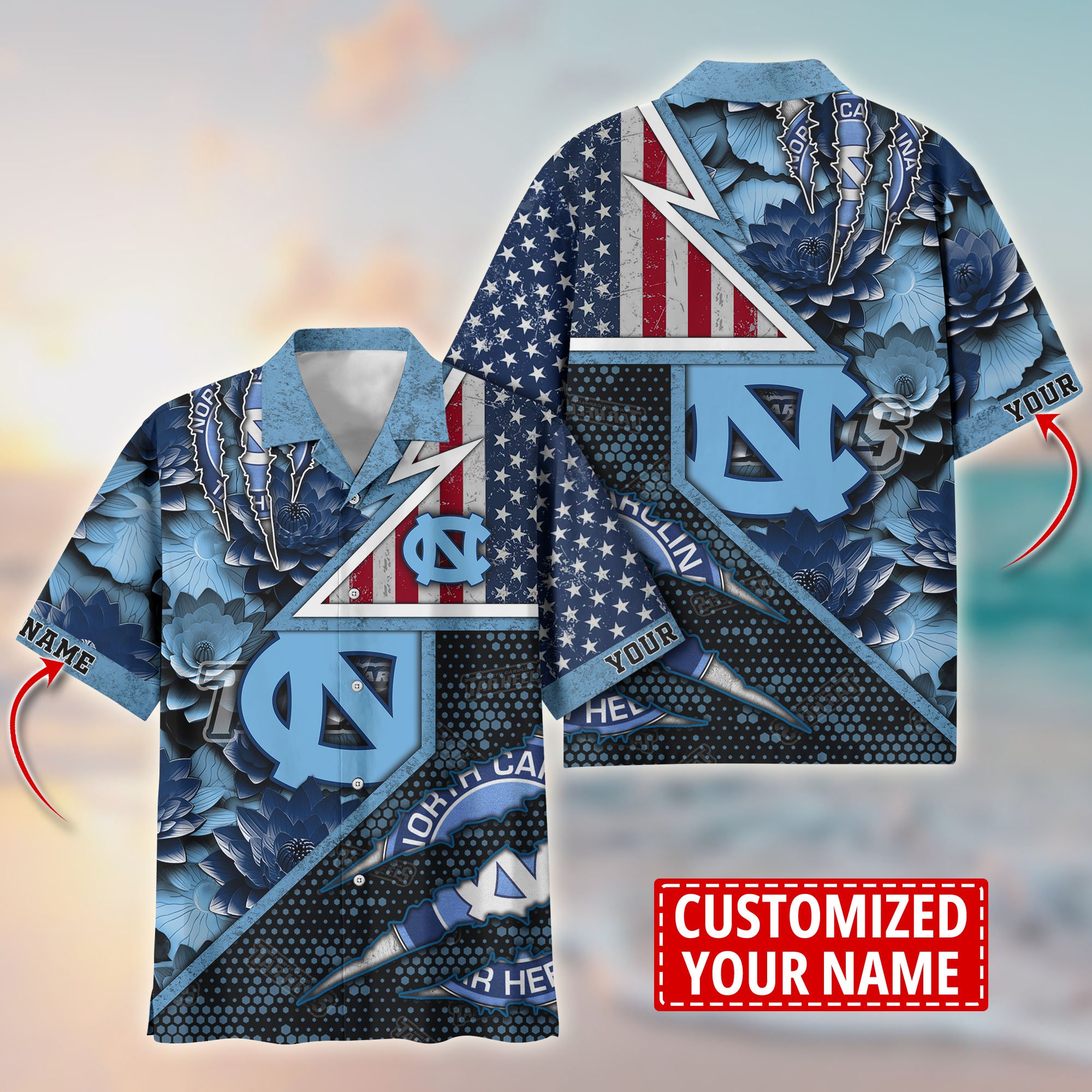 North Carolina Tar Heels Customize Flower Hawaii Shirt For Fans, Summer Football Shirts TT59003