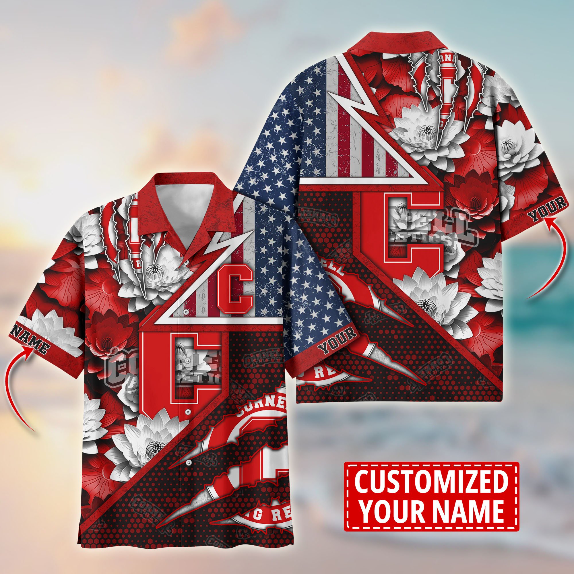 Cornell Big Red Customize Flower Hawaii Shirt For Fans, Summer Football Shirts TT59003