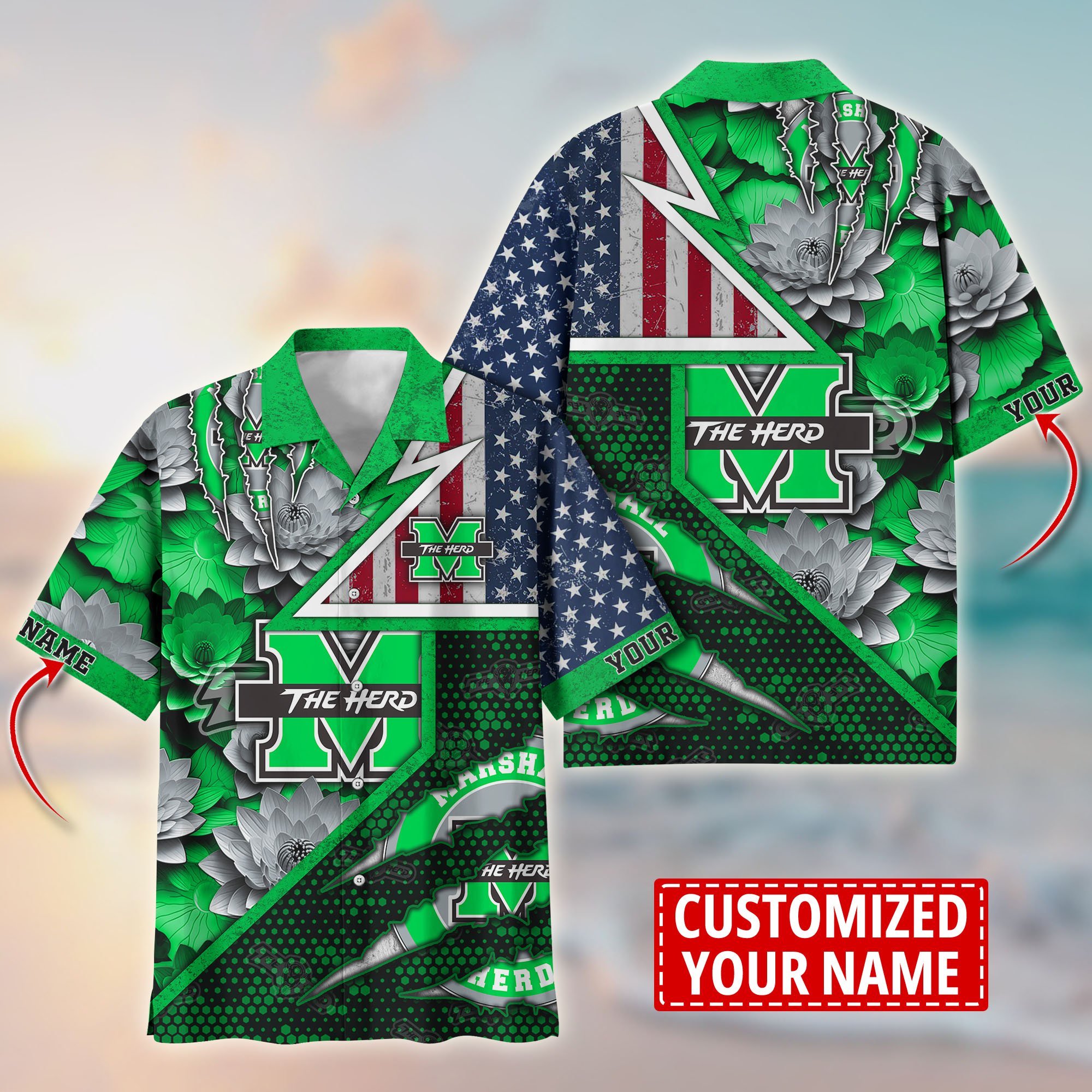 Marshall Thundering Herd Customize Flower Hawaii Shirt For Fans, Summer Football Shirts TT59003