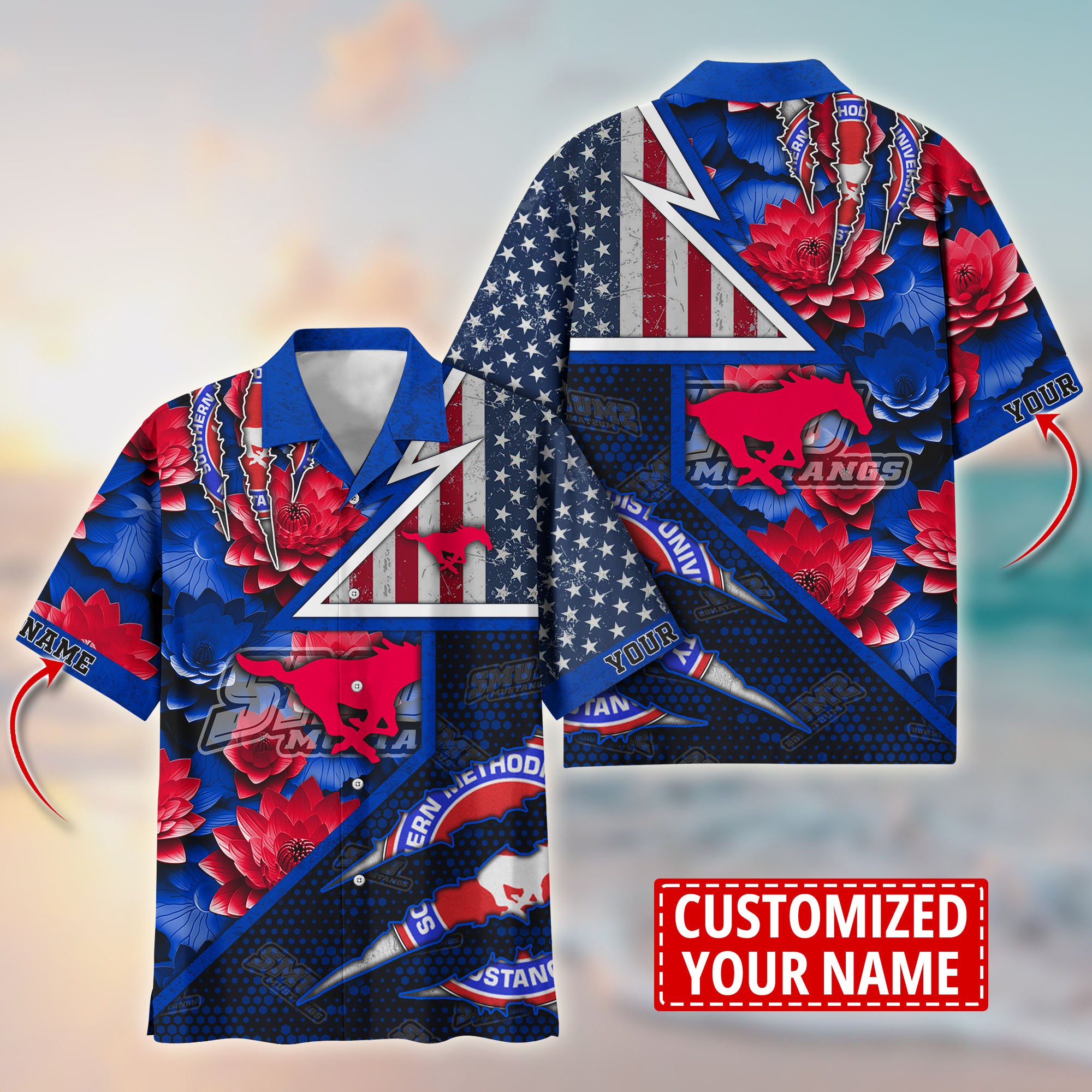 SMU Mustangs Customize Flower Hawaii Shirt For Fans, Summer Football Shirts TT59003