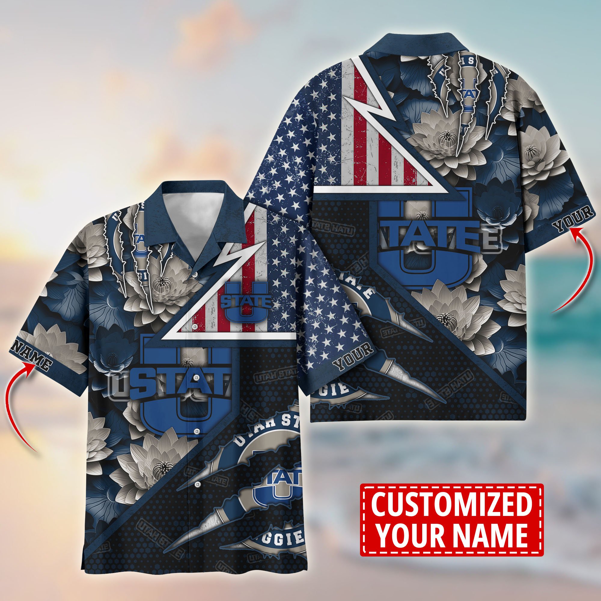 Utah State Aggies Customize Flower Hawaii Shirt For Fans, Summer Football Shirts TT59003