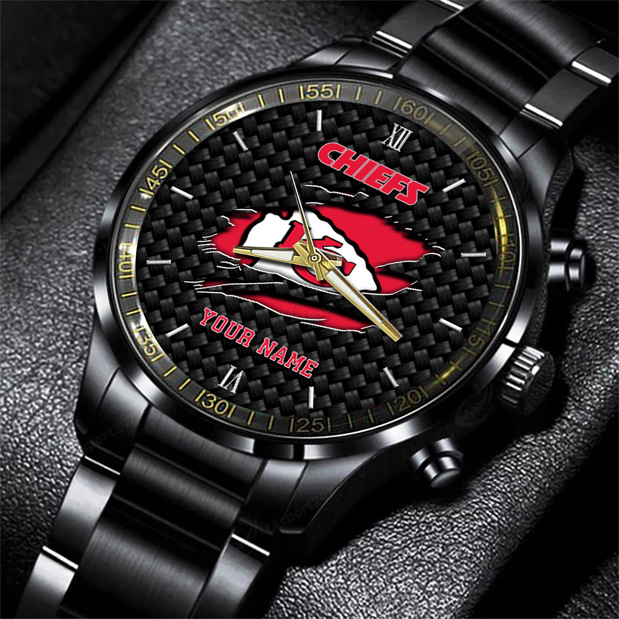 Kansas City Chiefs  Black Fashion Watch Custom Your Name, Sport Black Fashion Watch, FootBall Fan Gifts EHIVM-58220