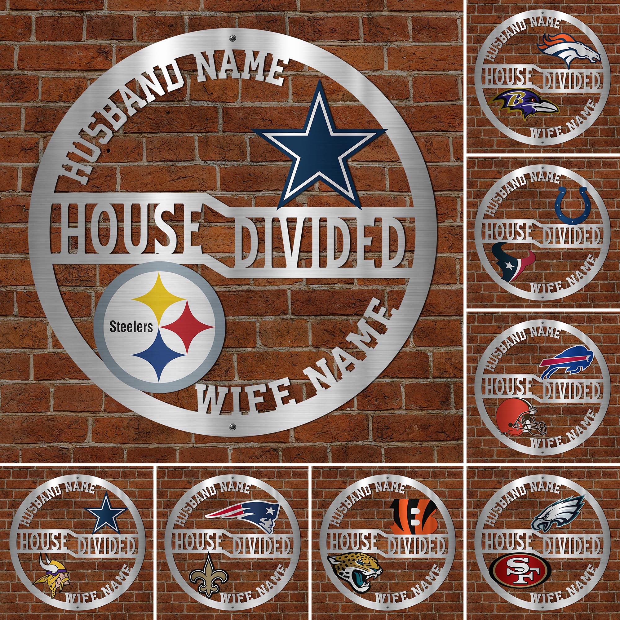 House Divided Cut Metal Sign Custom Your Names And Choose Your Team, House Divided Sign , Home Decorations ETRG-25807