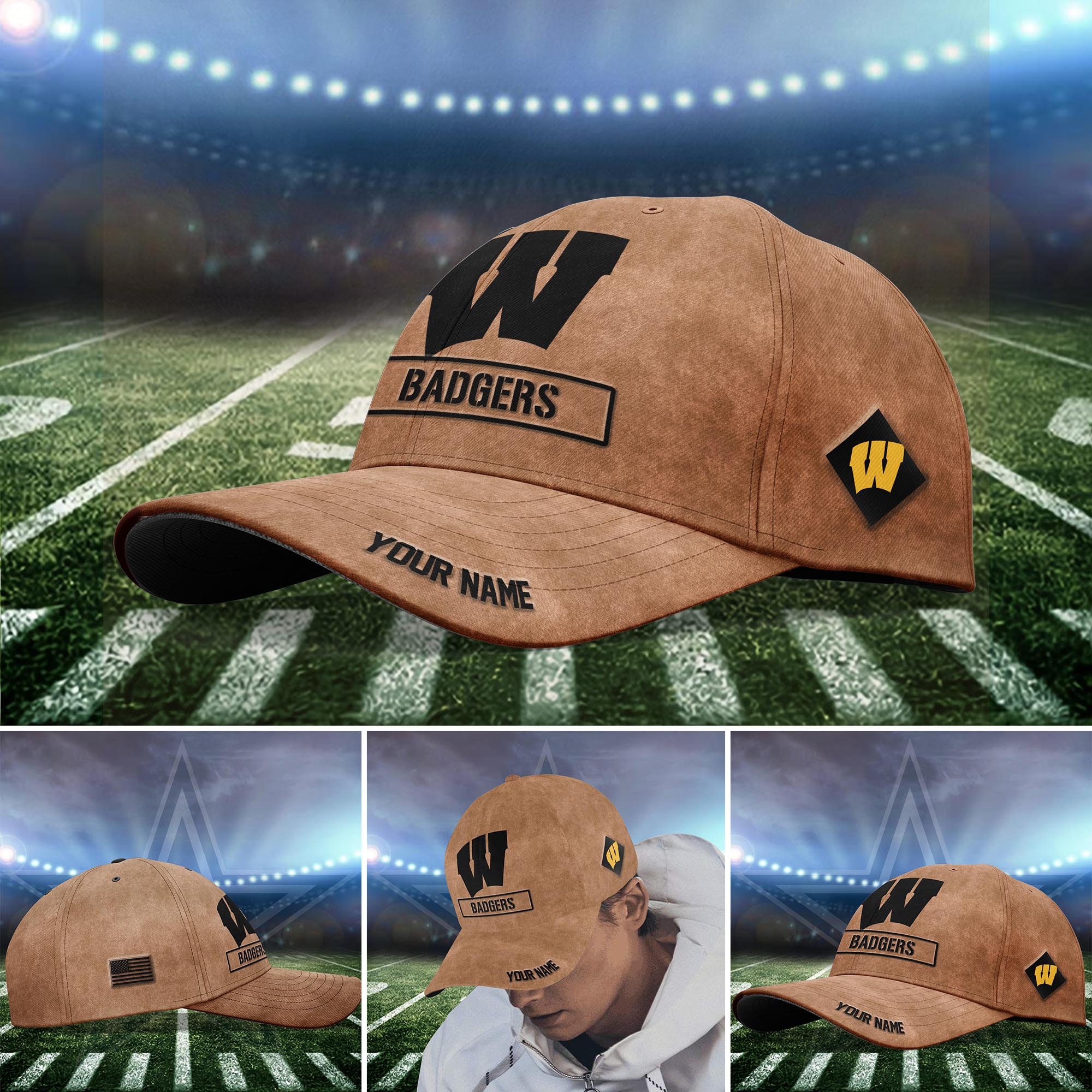 Wisconsin Badgers BROWN 2023 SALUTE TO SERVICE CLUB CAP Custom Q-53413