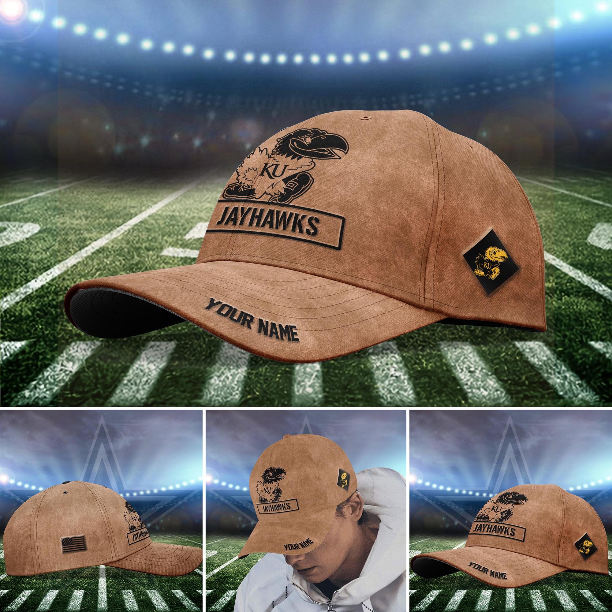 Kansas Jayhawks BROWN 2023 SALUTE TO SERVICE CLUB CAP Custom Q-53413