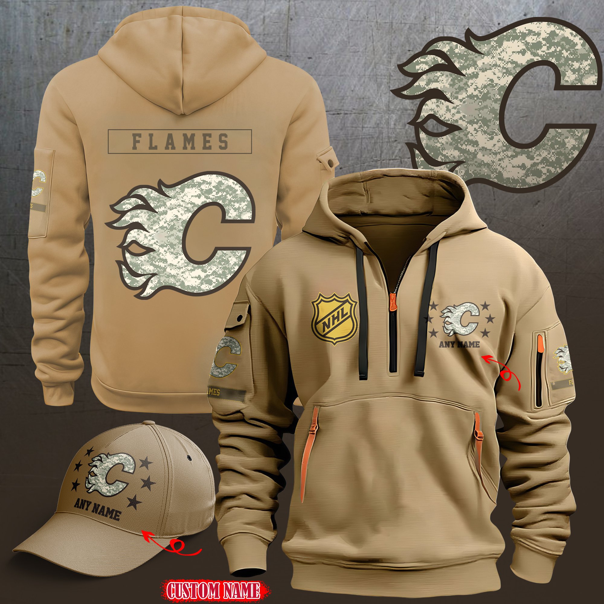 Calgary Flames Combo (Hoodie+ CAP) Custom 58697
