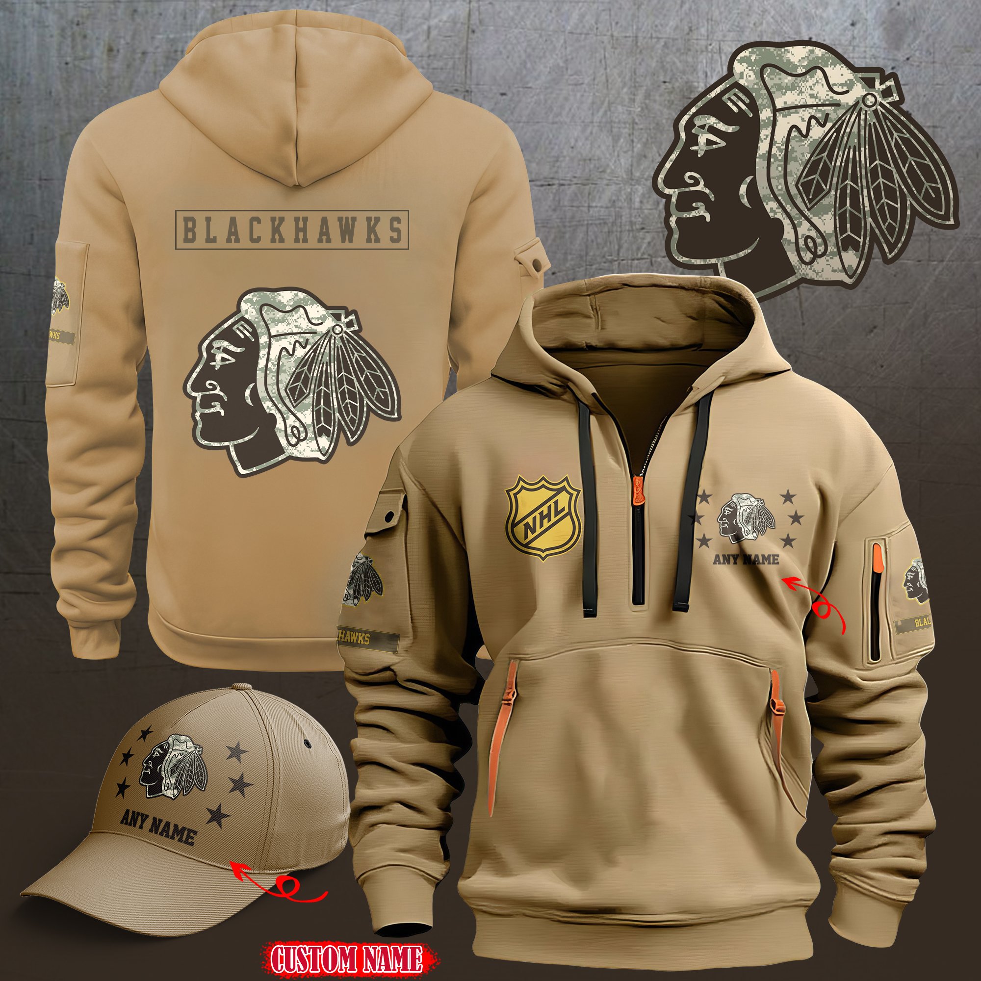 Chicago Blackhawks Combo (Hoodie+ CAP) Custom 58697