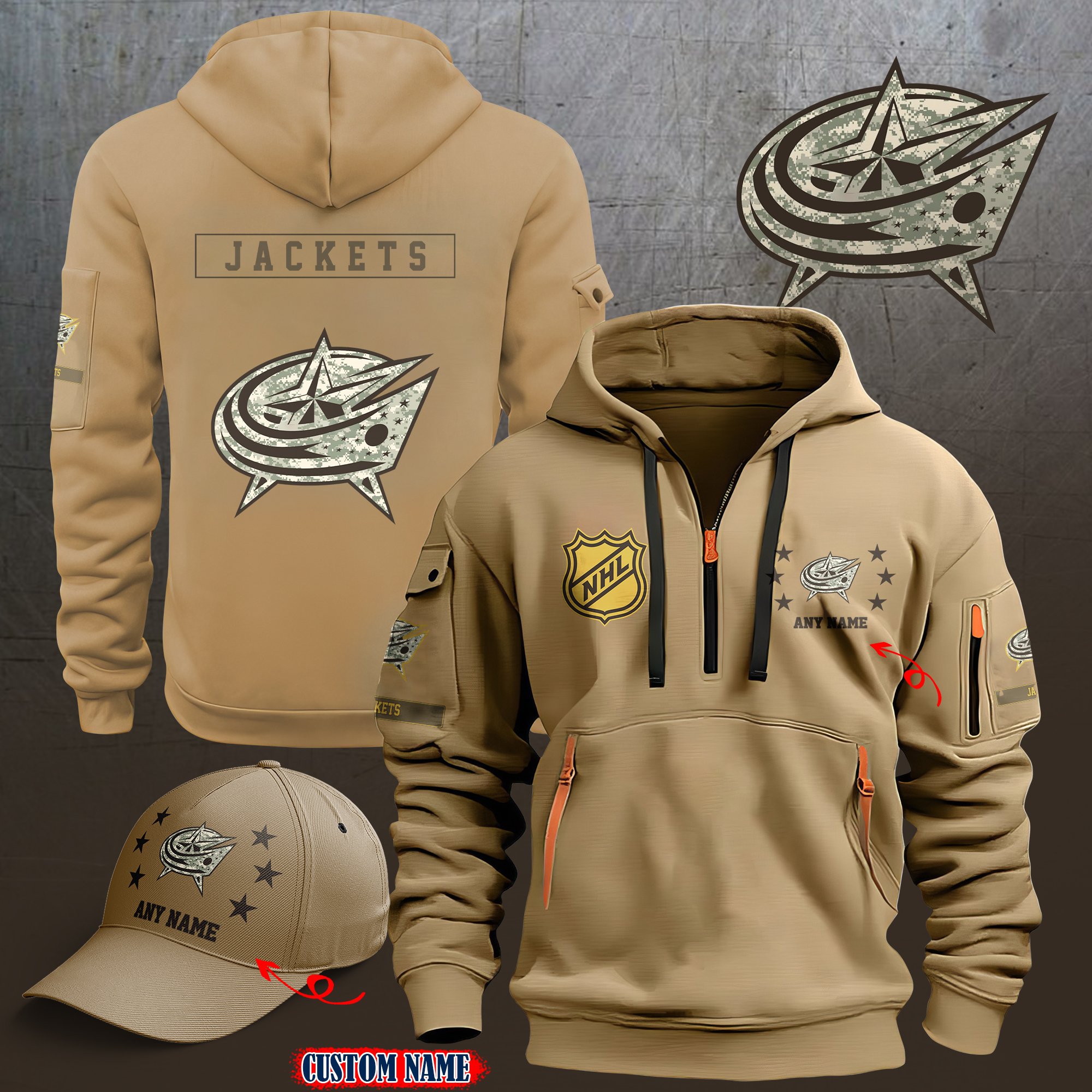 Columbus Blue Jackets Combo (Hoodie+ CAP) Custom 58697